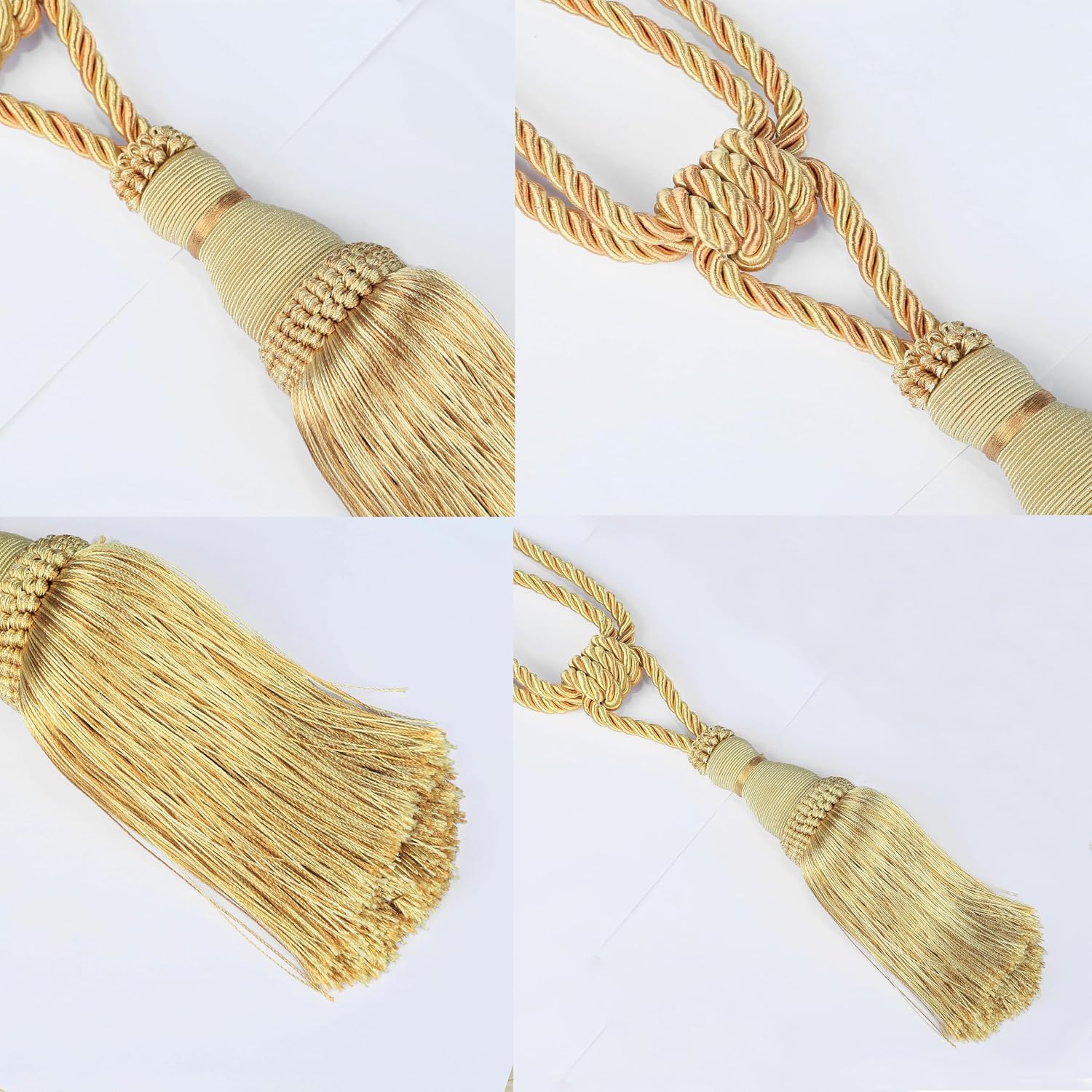 BEL AVENIR 4 Pack Curtain Tiebacks Tassel Drapery Tie-Backs Rope Holdbacks | Handmade, Home Office Hotel Decorative