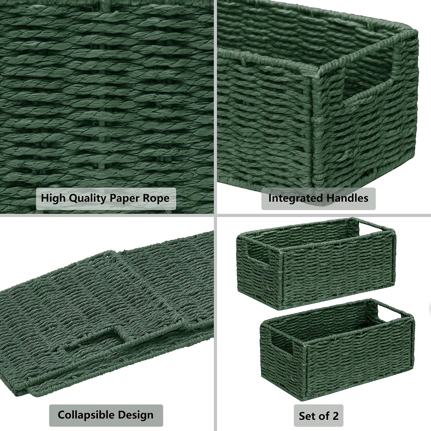 Wicker Storage Basket / Green / 11.2"D x 6.1"W x 4.8"H / Set of 2