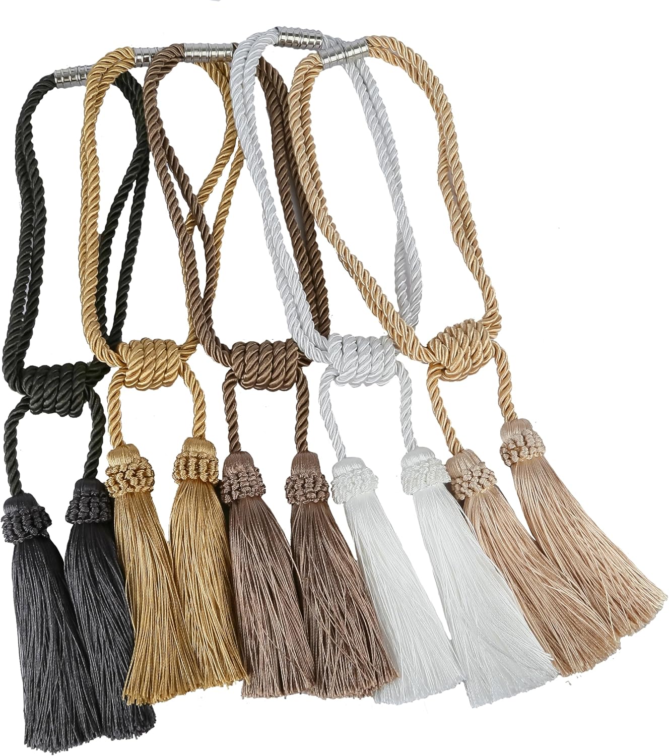 Magnetic Curtain Tiebacks Handmade Tassel Drapery Holdback,4P | Gold,Modern Handmade Tie Backs,Magnet Tassel Curtain