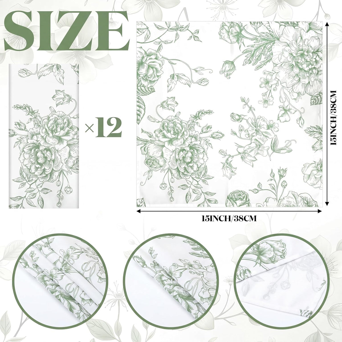 12 Pcs Floral Cloth Napkins 6 Patterns Washable Dinner Tea Party Napkins Reusable Plant Flowers Square Napkin Cotton