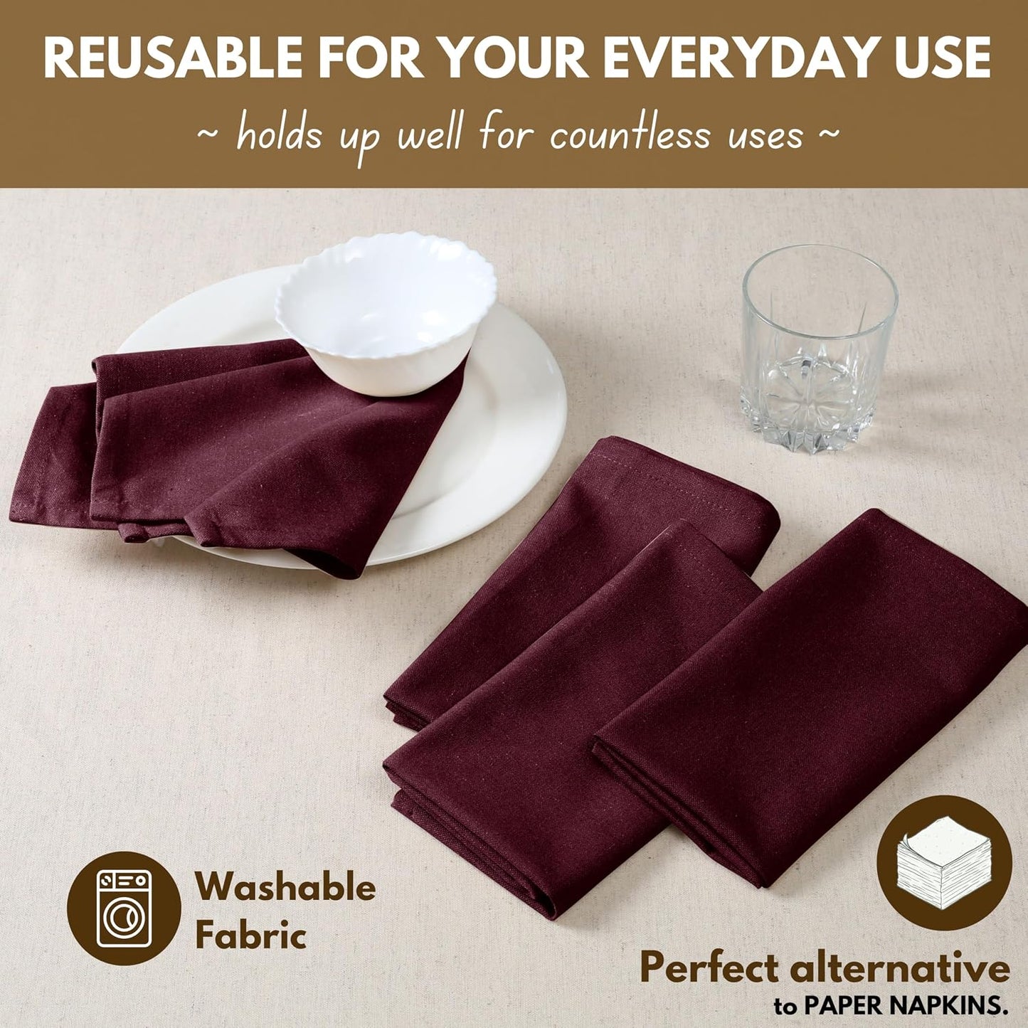 Native Fab Cloth Napkins, Set of 12, 17" x 17", 100% Cotton, Washable & Reusable Fabric Linen, Table Decor for Dinner