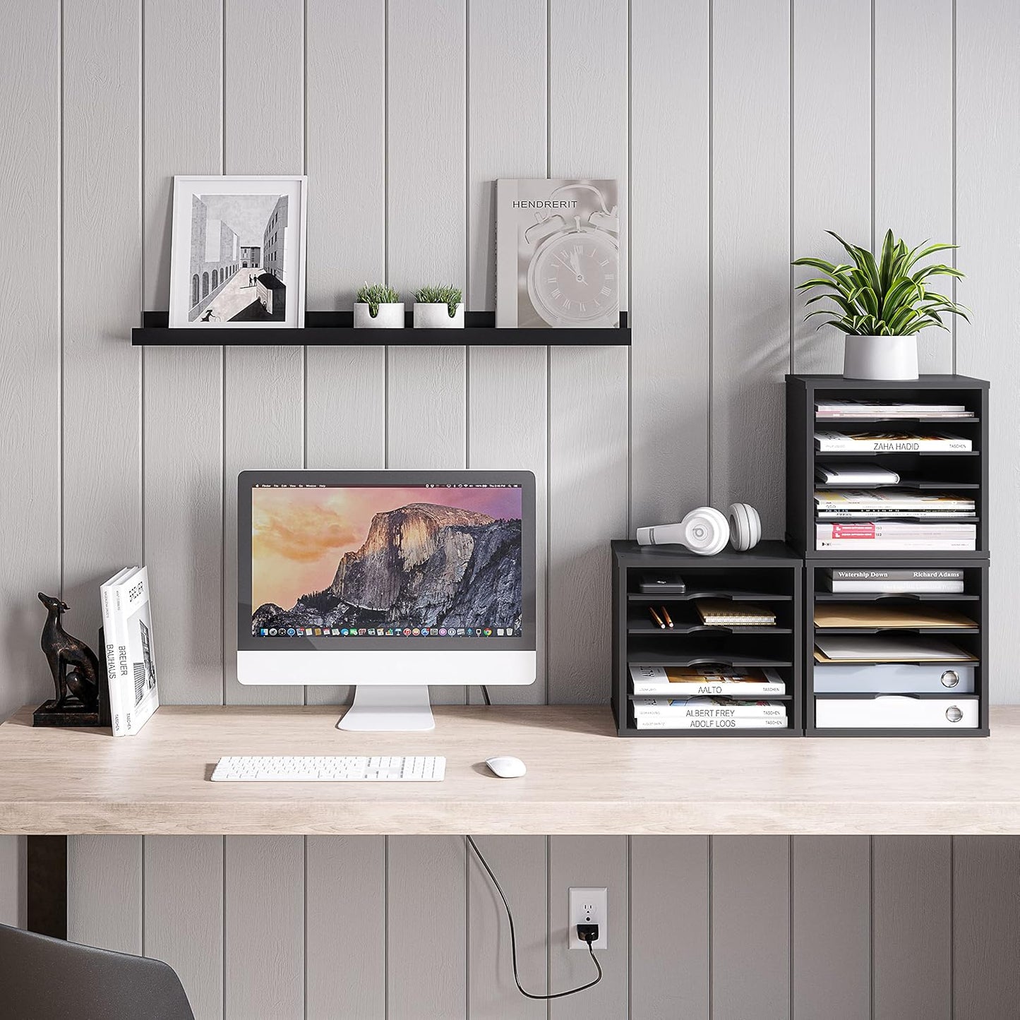 Ballucci 5-Tier File Organizer for Desk, Wooden Mail Sorter, Office Desk Organization, Paper Storage Organizers, Folder