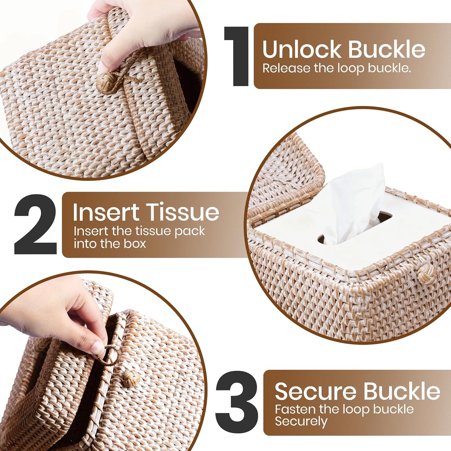 Rattan Tissue Box Cover / Whitewash / 5.5 x 5.5 x 5.9