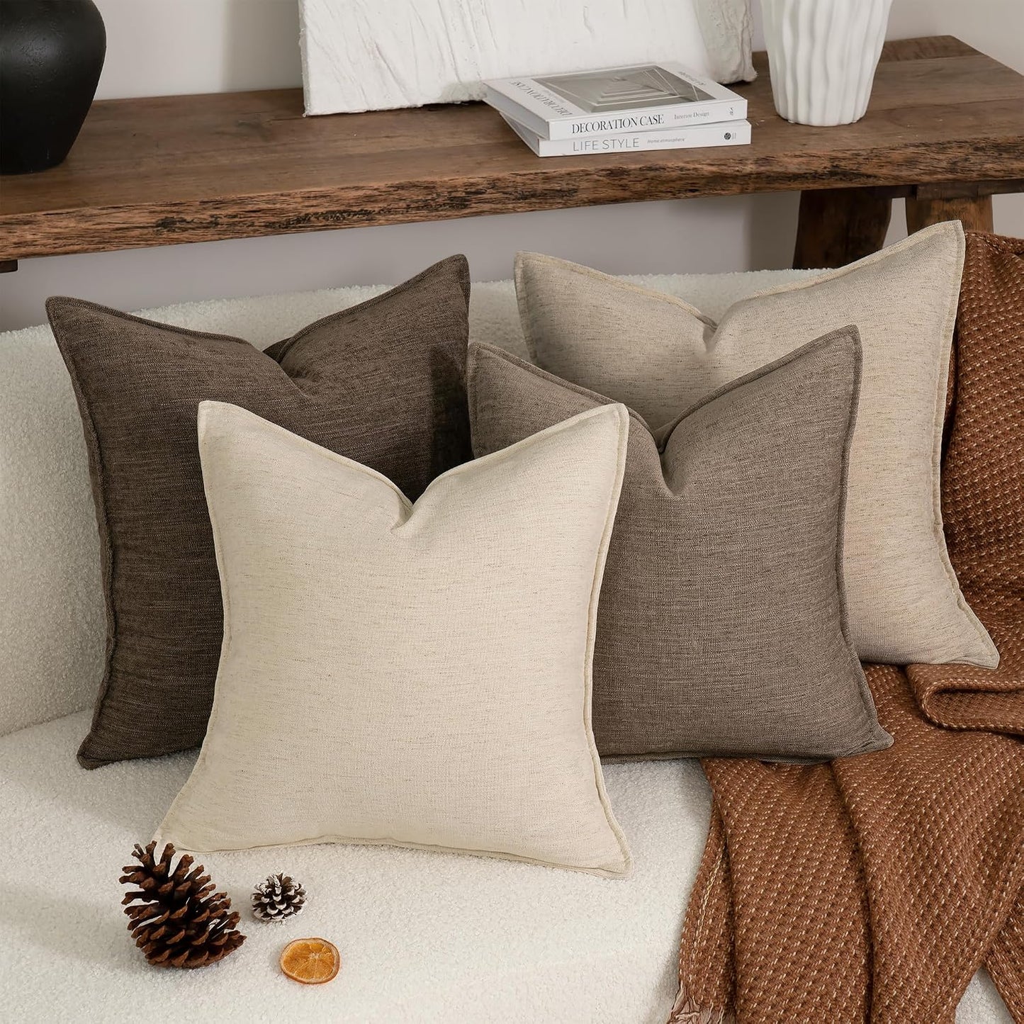 Farmhouse Decorative Pillow / Apricot / 24 x 24 / Set of 2