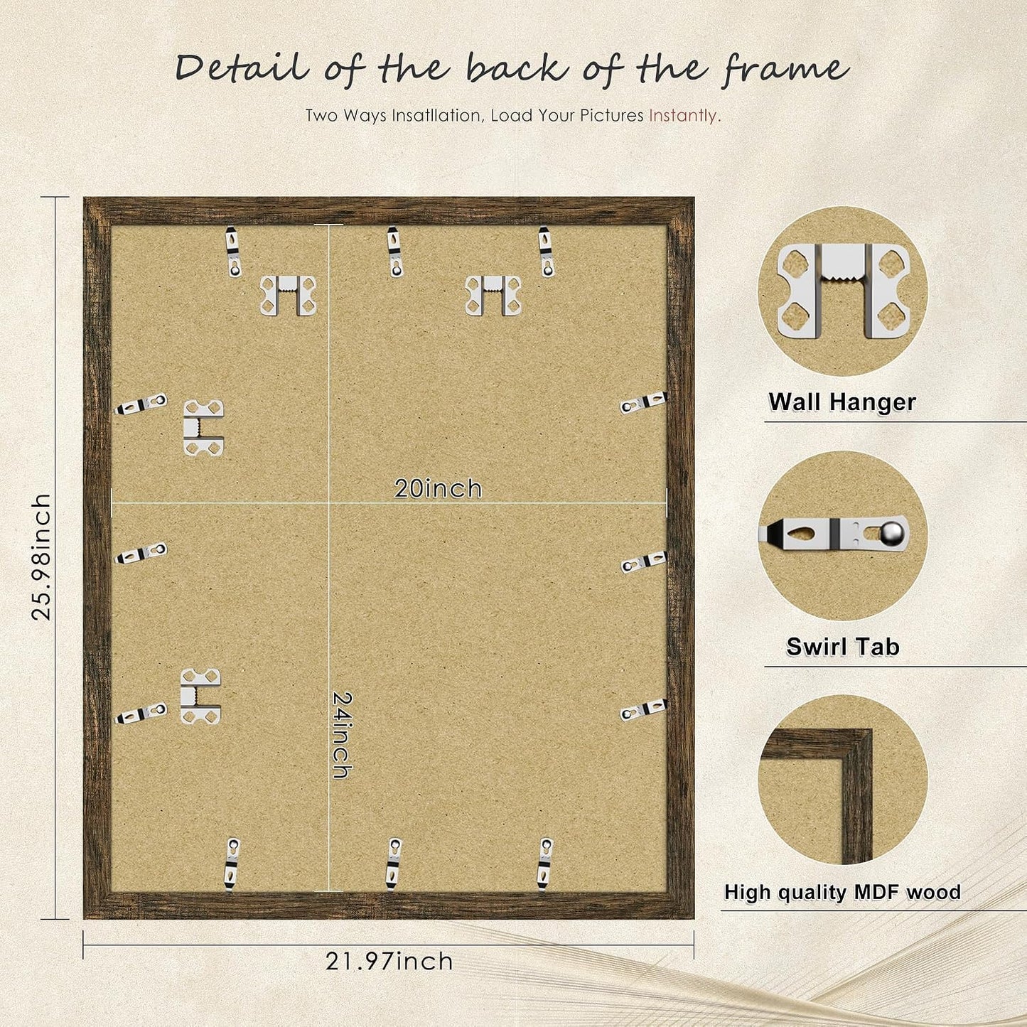 20x24 Rustic Brown Picture Frame, Poster Frame for Wall, 3 Pack | Fits 16x20 Photos With Mat or 20x24 Without Mat