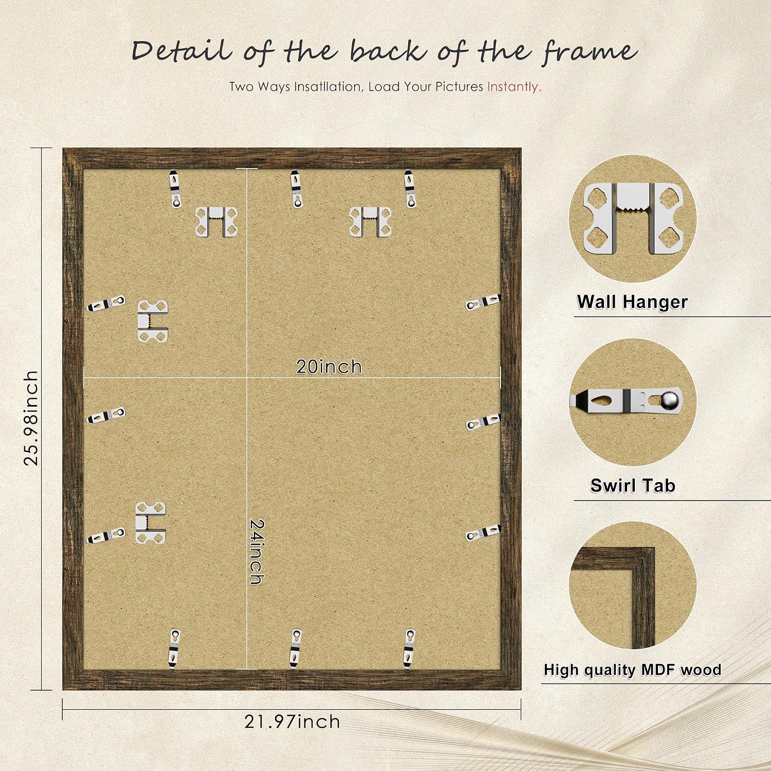 20x24 Rustic Brown Picture Frame, Poster Frame for Wall, 3 Pack | Fits 16x20 Photos With Mat or 20x24 Without Mat