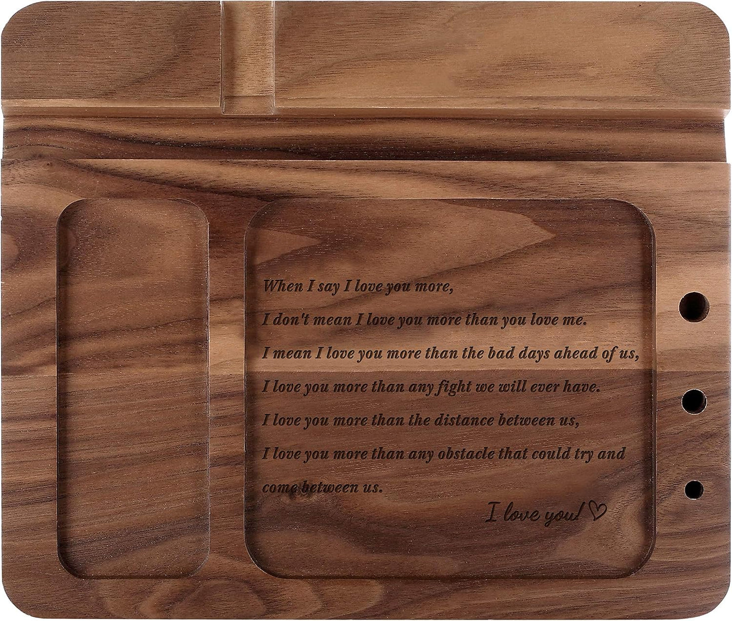 awofer Gifts for Men-Engraved Walnut Wood Docking Station-Nightstand with Phone Holder, Key Holder, Wallet Stand and