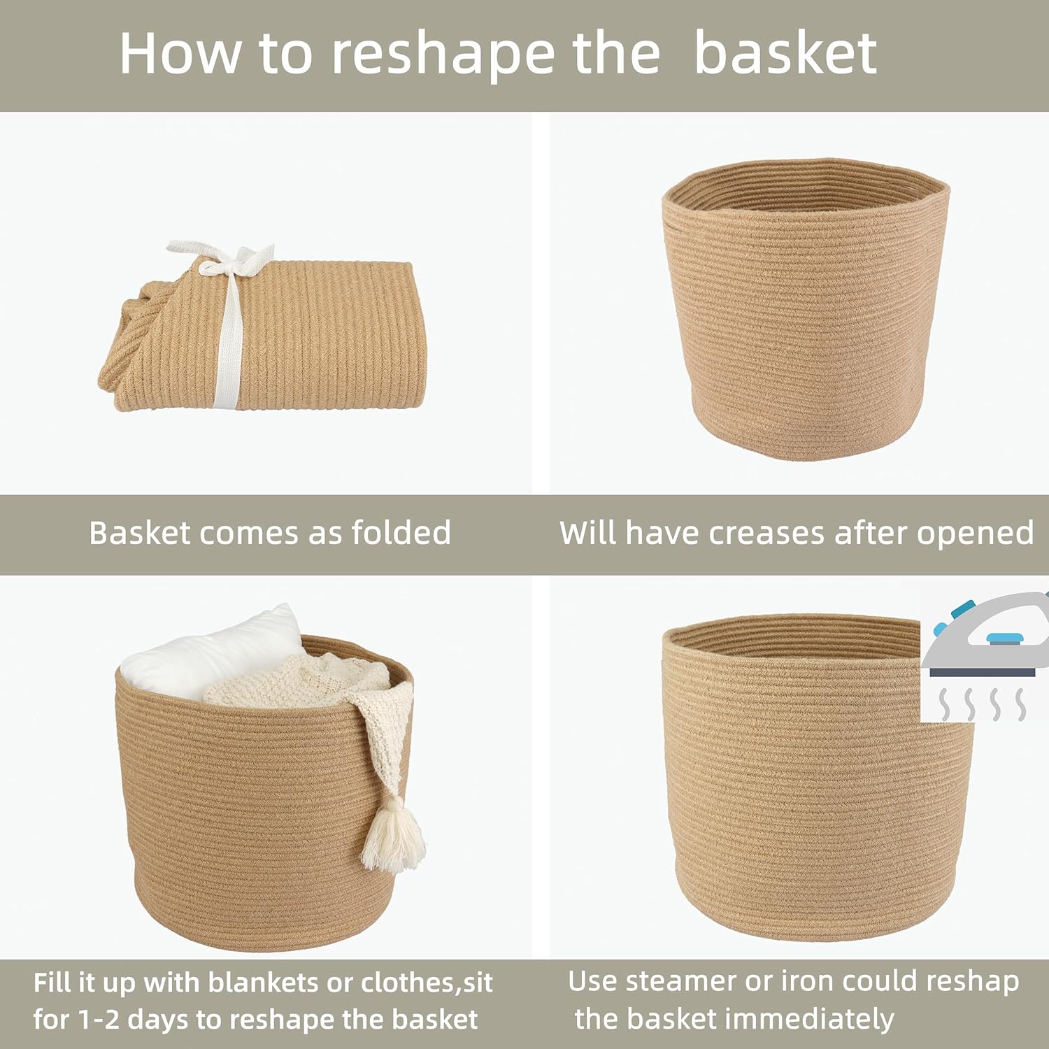 Rope Basket For Girls Boys Kids " Baby Laundry Baskets Nursery Bin Round Woven / Jute / 16 x 14