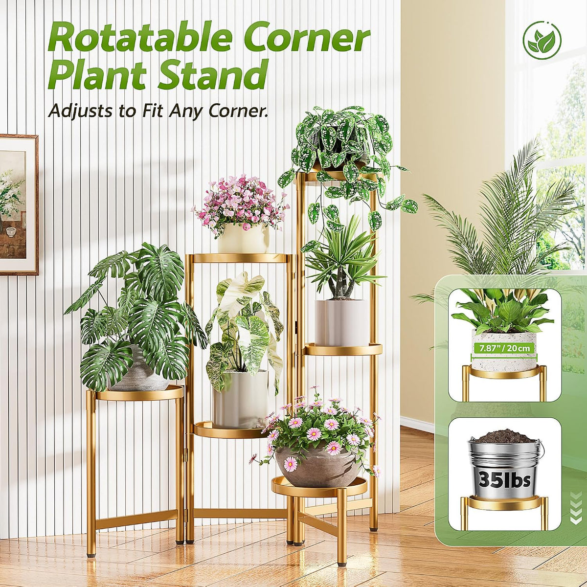 6 Tiered Plant Stand Indoor for Multiple Large Planter, Tall Heavy Duty Adjustable Folding Rack with Rustproof 7.9 Inch