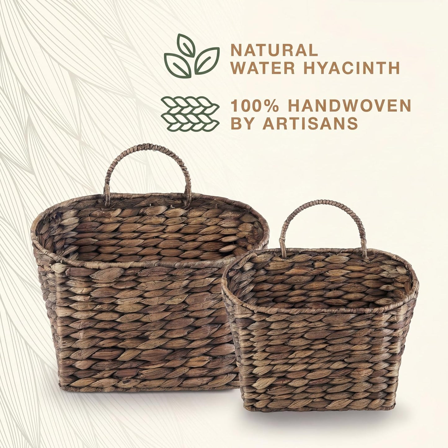 Black Wicker Hanging Baskets for Front Door / Black Water Hyacinth / Set of 2