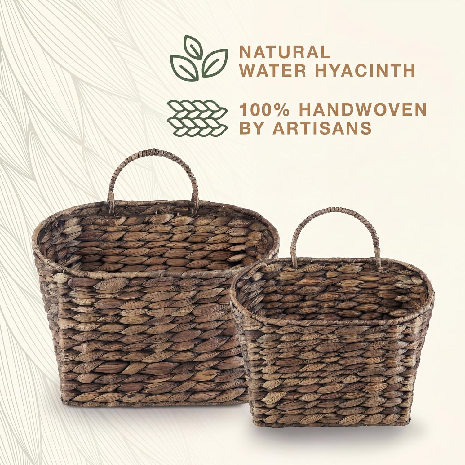 Black Wicker Hanging Baskets for Front Door / Black Water Hyacinth / Set of 2