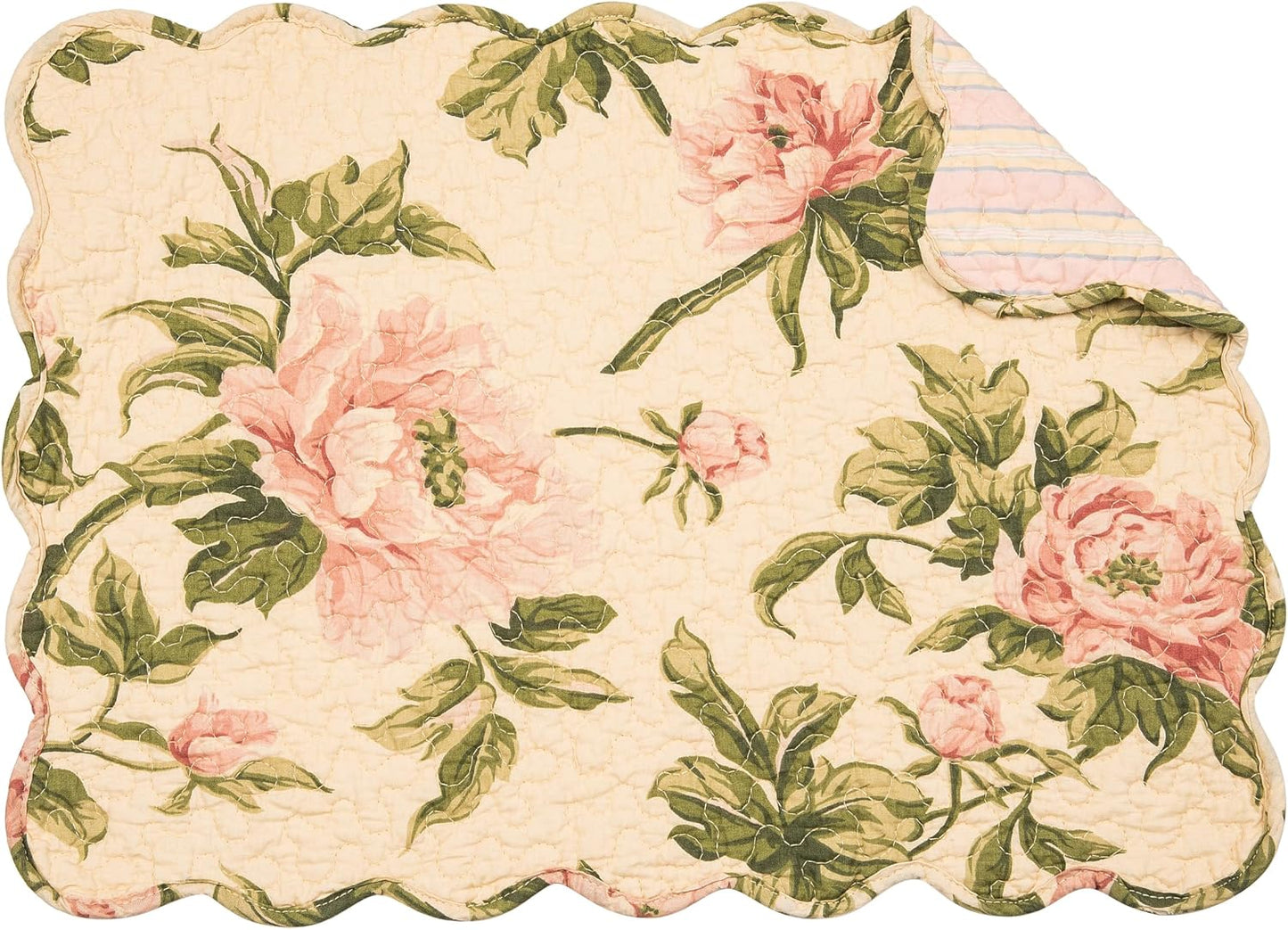C&F Home Journee Reversible Scalloped Quilted Vintage Floral Flower Themed Dining Tabletop Placemats Set of 6 All