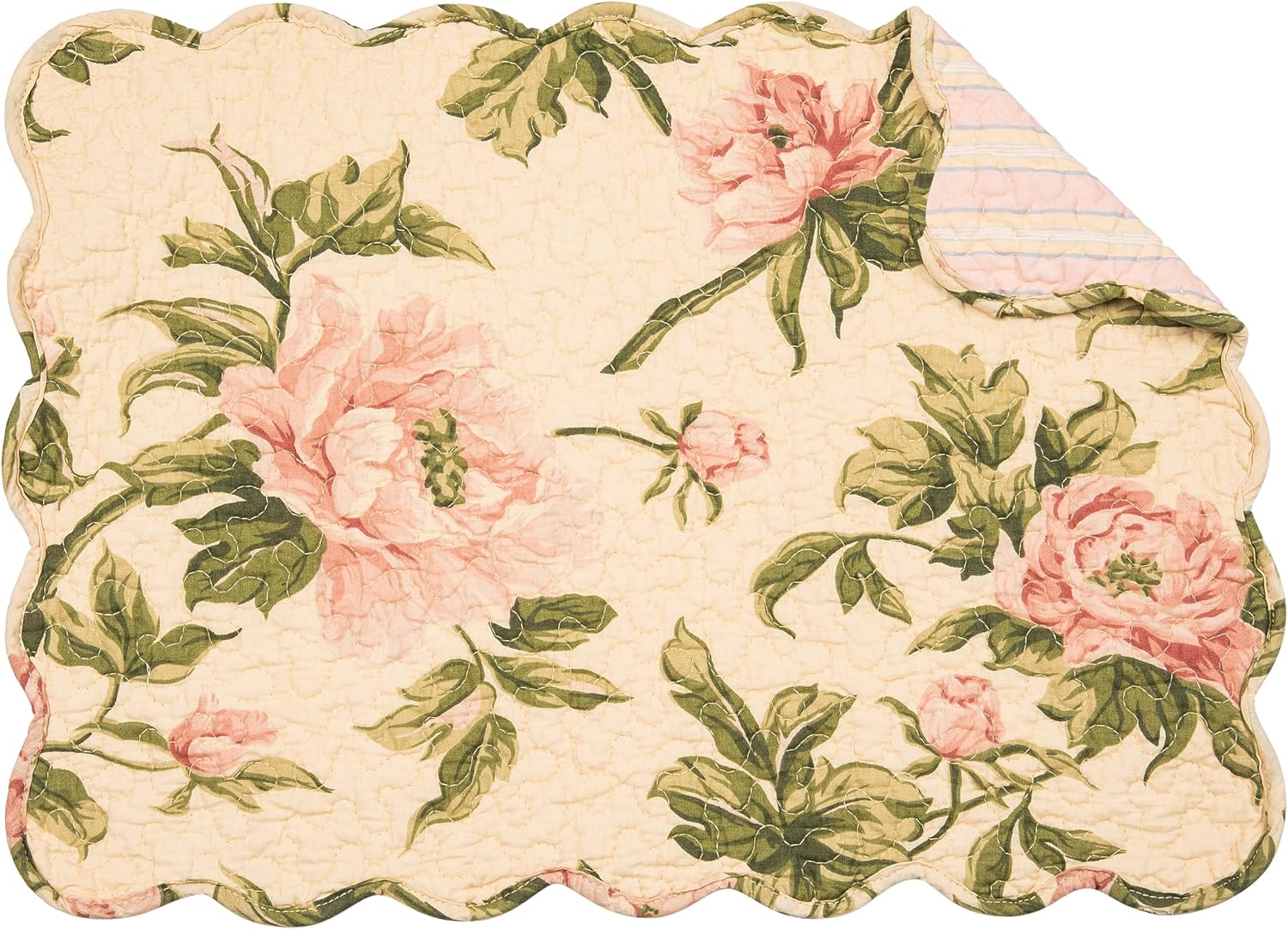 C&F Home Journee Reversible Scalloped Quilted Vintage Floral Flower Themed Dining Tabletop Placemats Set of 6 All