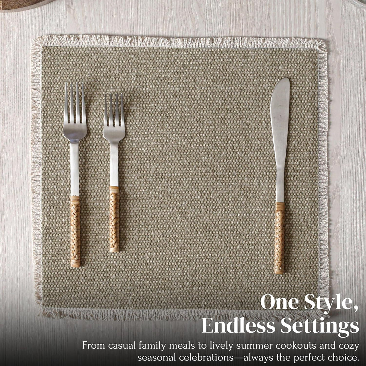 Hausattire Cotton Frayed Placemats Set of 6 Dining Table 14x14 Inch | Rustic Farmhouse Boho Washable Easter Placemat