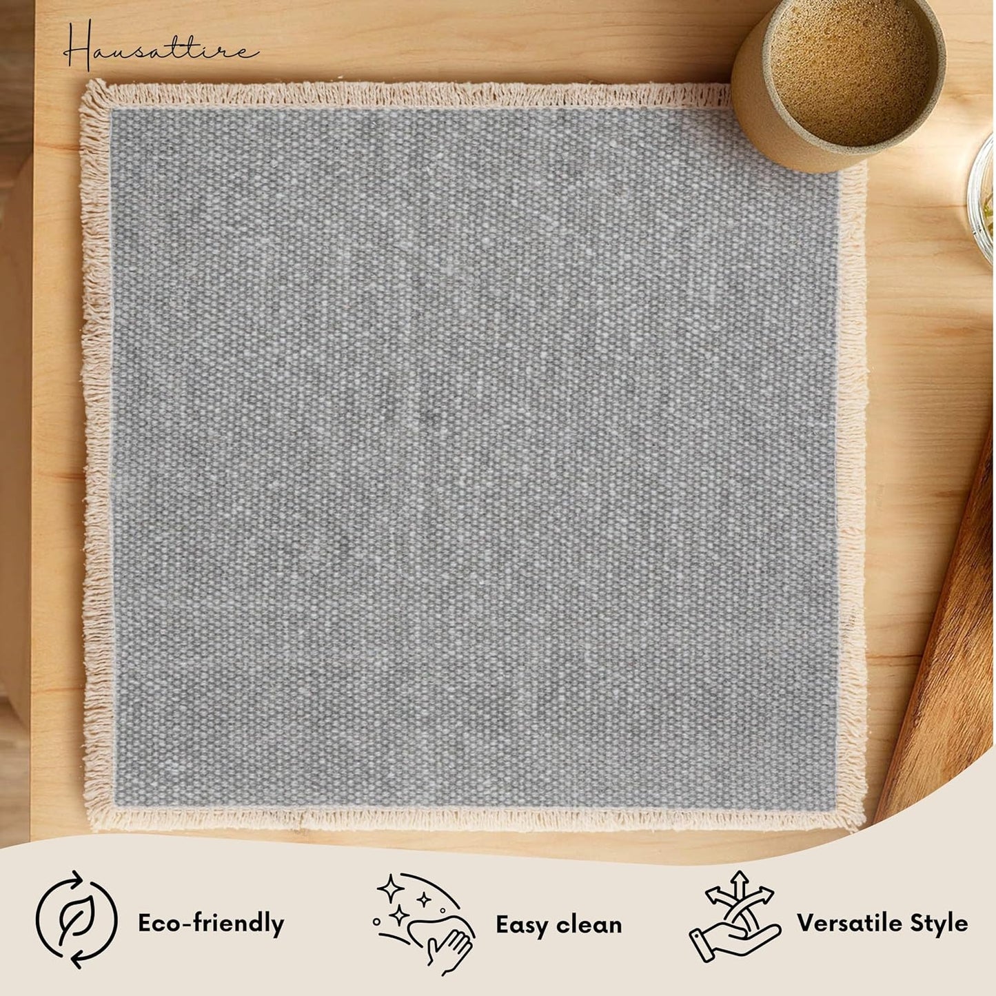 Hausattire Cotton Frayed Placemats Set of 6 Dining Table 14x14 Inch | Rustic Farmhouse Boho Washable Easter Placemat