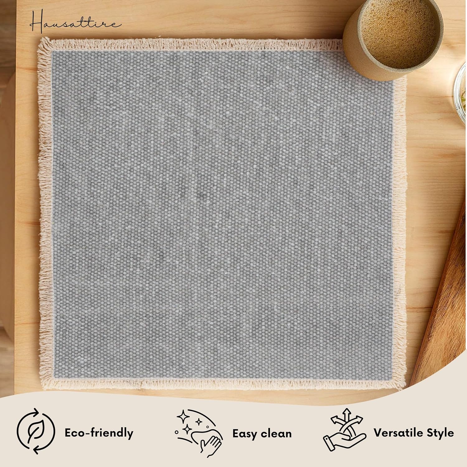 Hausattire Cotton Frayed Placemats Set of 6 Dining Table 14x14 Inch | Rustic Farmhouse Boho Washable Easter Placemat