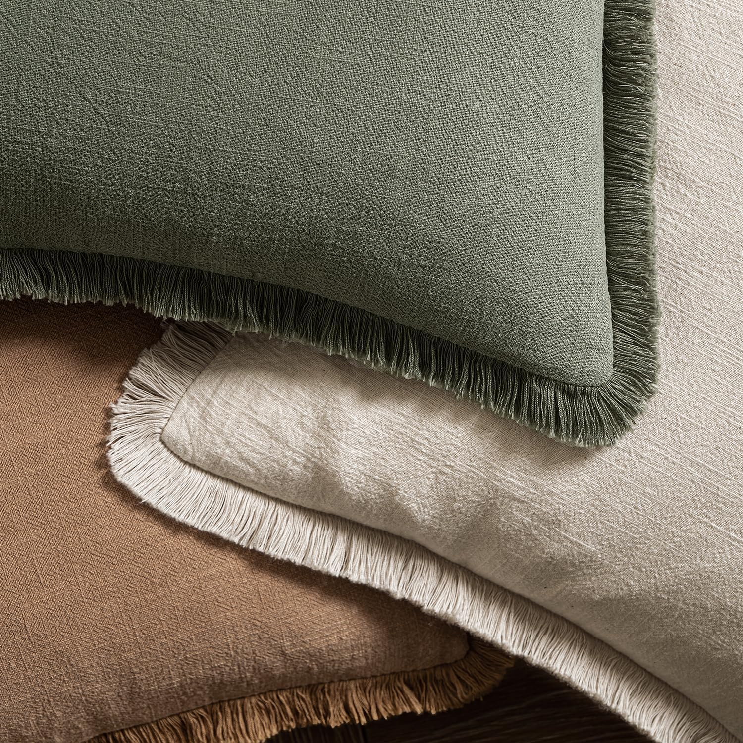 Decorative Throw Pillow Covers Neutral Linen Fringe Throw Pillows Boho / 18 x 18 / Brown / Set of 2