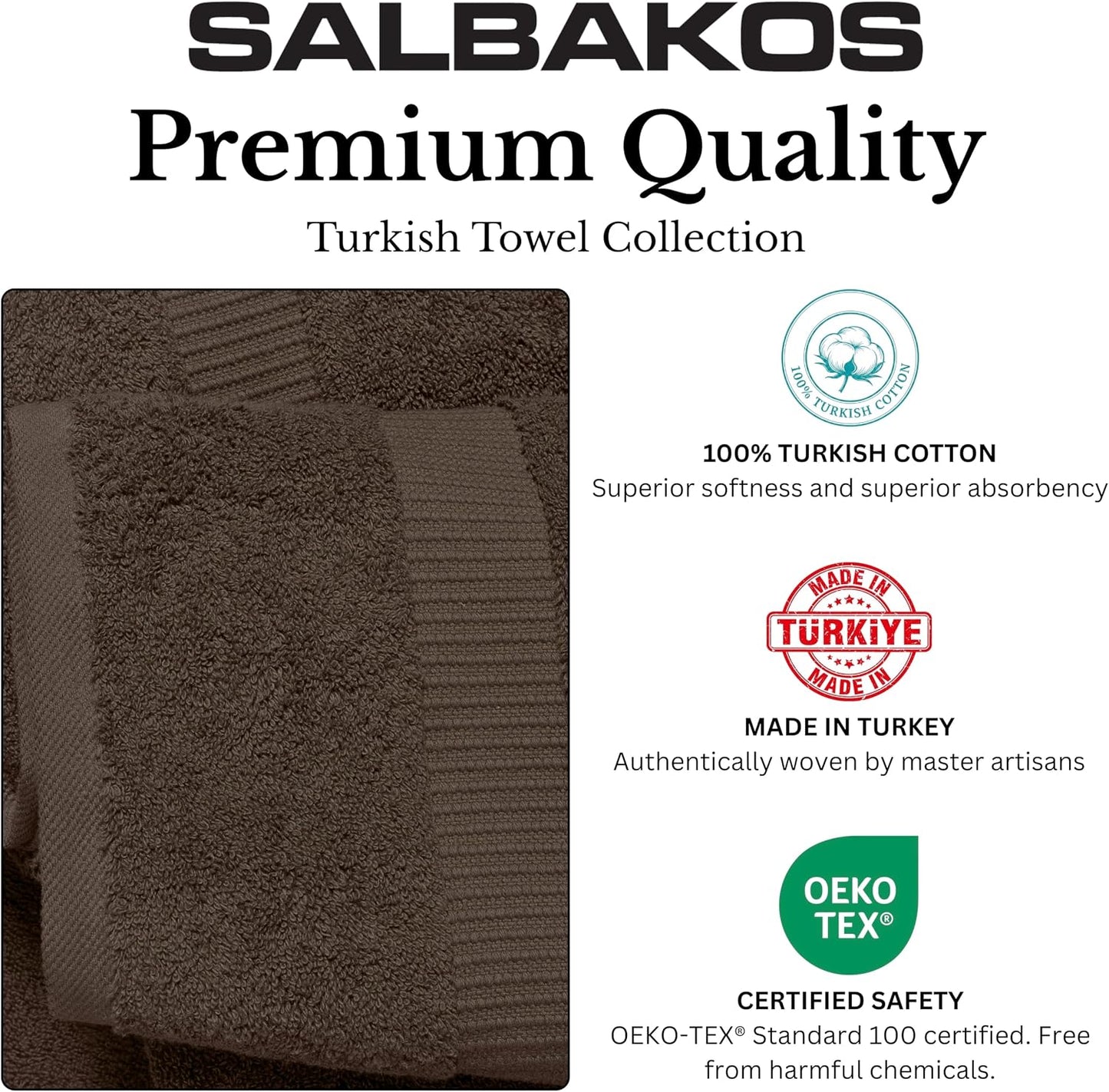 SALBAKOS 100% Turkish Cotton Bathroom Towel Set of 6-Piece, Chocolate | 630 Gsm Thick Super Soft Highly Absorbent 2