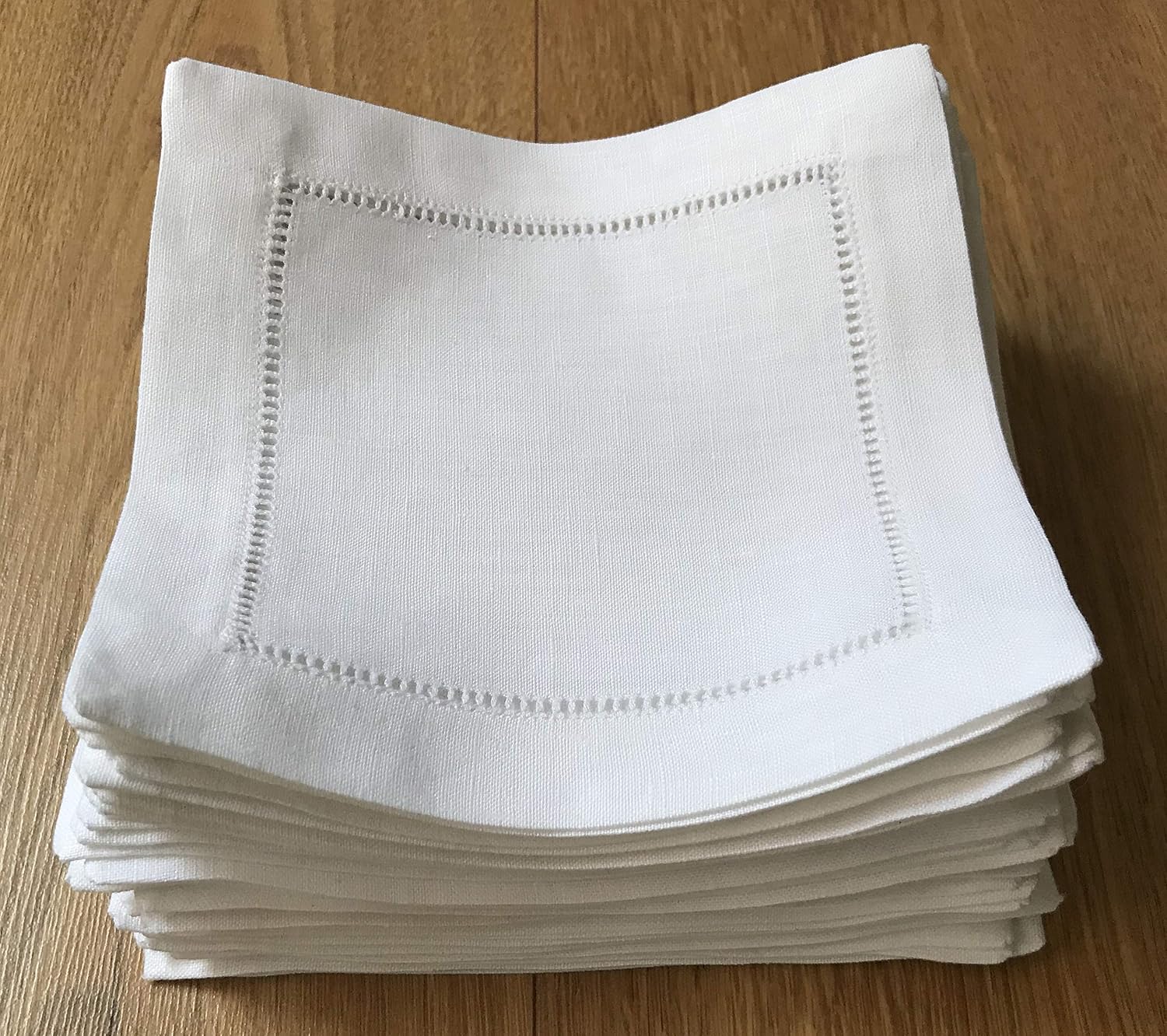 White Linen Cocktail Napkin 6"x6" Set of 50 Linen Cloth Napkin Coasters-Ladder Hemstitch 100% Linen Beverage Party