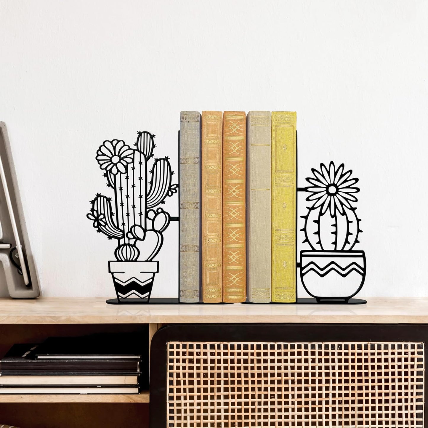 Metal Cactus Planter Book Ends / Black