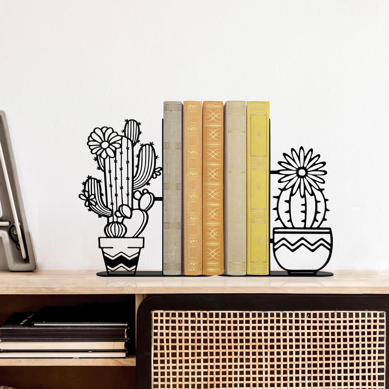 Metal Cactus Planter Book Ends / Black