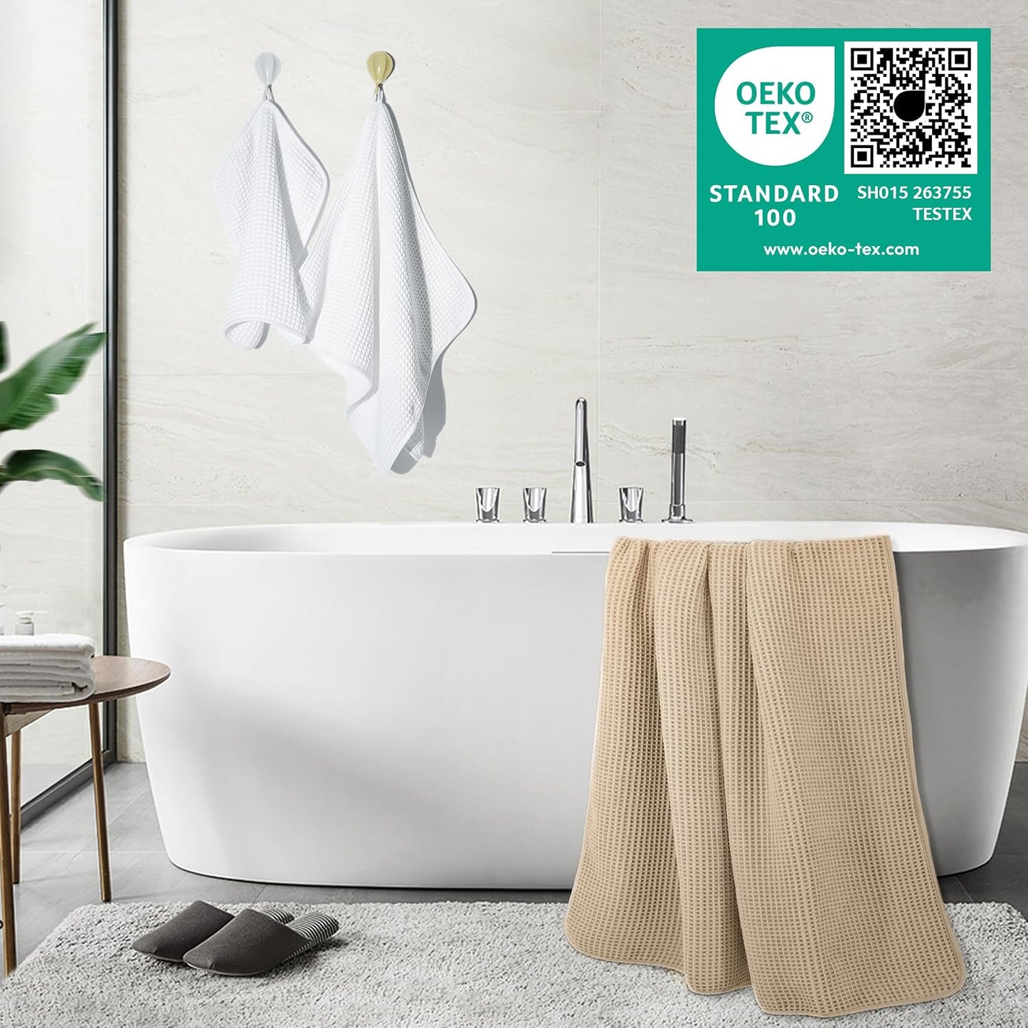 POLYTE 430 GSM Poly Blend Microfiber Quick Dry Waffle Bath Towel Set of 6 | 2-Body Towels, 2-Hand Towels, 2-Wash