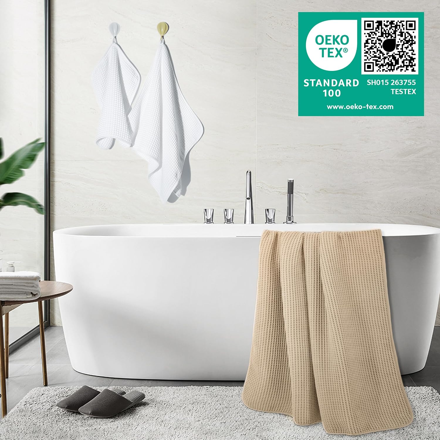 POLYTE 430 GSM Poly Blend Microfiber Quick Dry Waffle Bath Towel Set of 6 | 2-Body Towels, 2-Hand Towels, 2-Wash