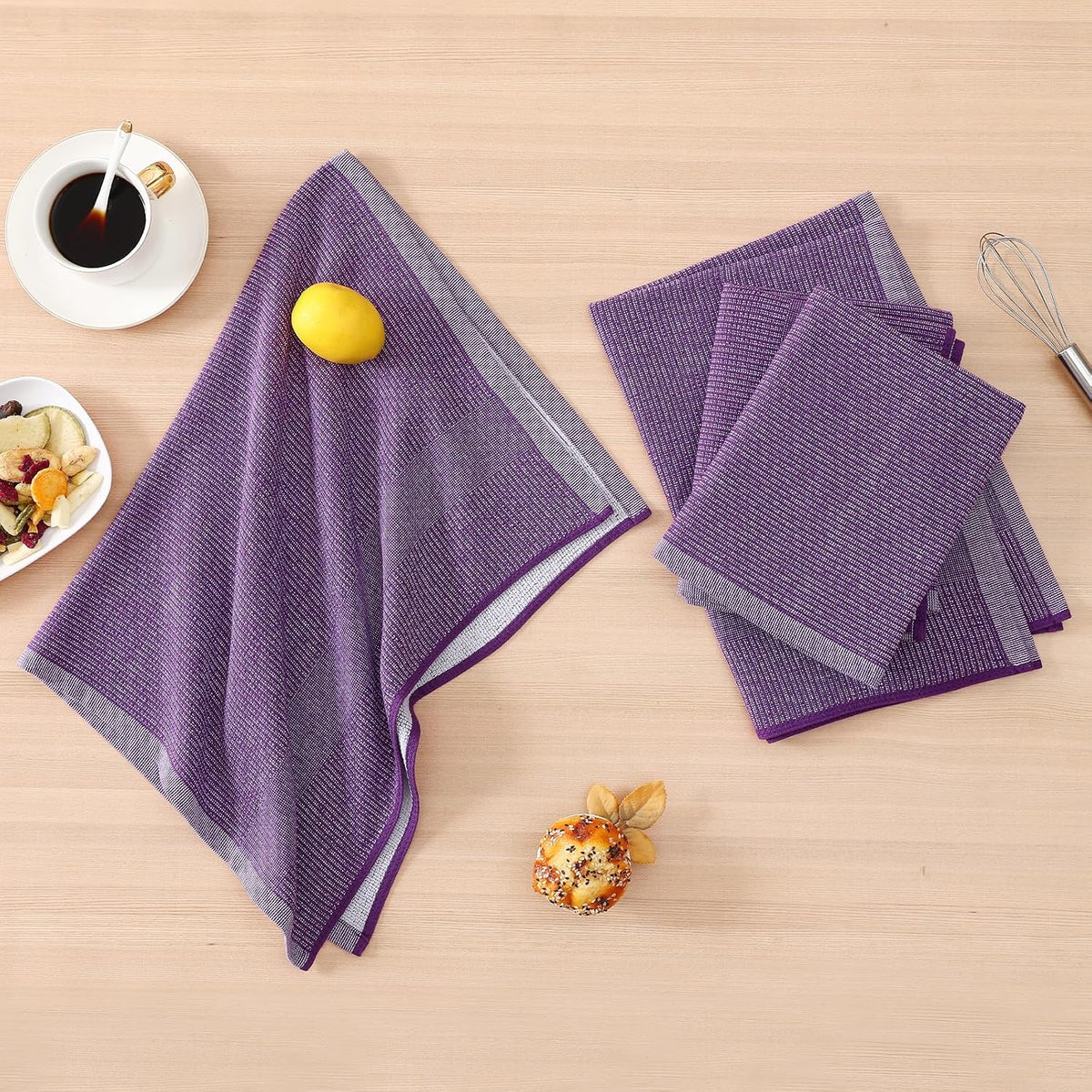 Homaxy 380 GSM Cotton Premium Kitchen Towels 12 Pack, 18"x 28", Purple | Flat and Terry Dish Towels, Highly Absorbent