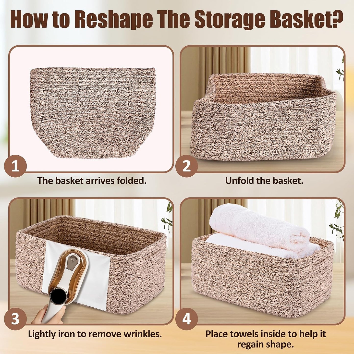 Small Woven Rope Storage Baskets / Natural / 11.81*7.48*4.72'' & 5.91*5.91*2.56 / Set of 5