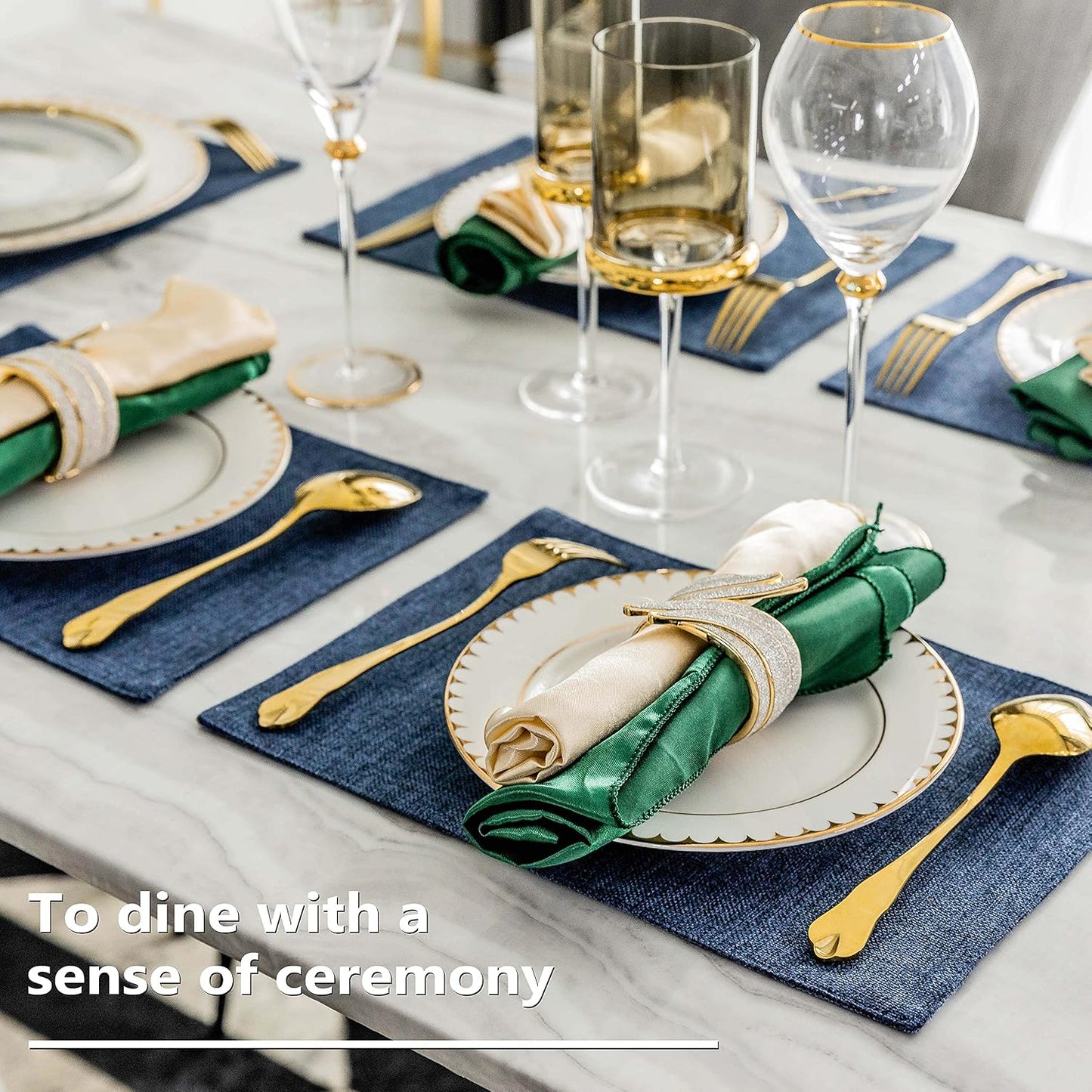 Home Brilliant Set of 6 Placemats Heat Resistant Dining Table Place Mats Kitchen Table Mats, Navy Blue