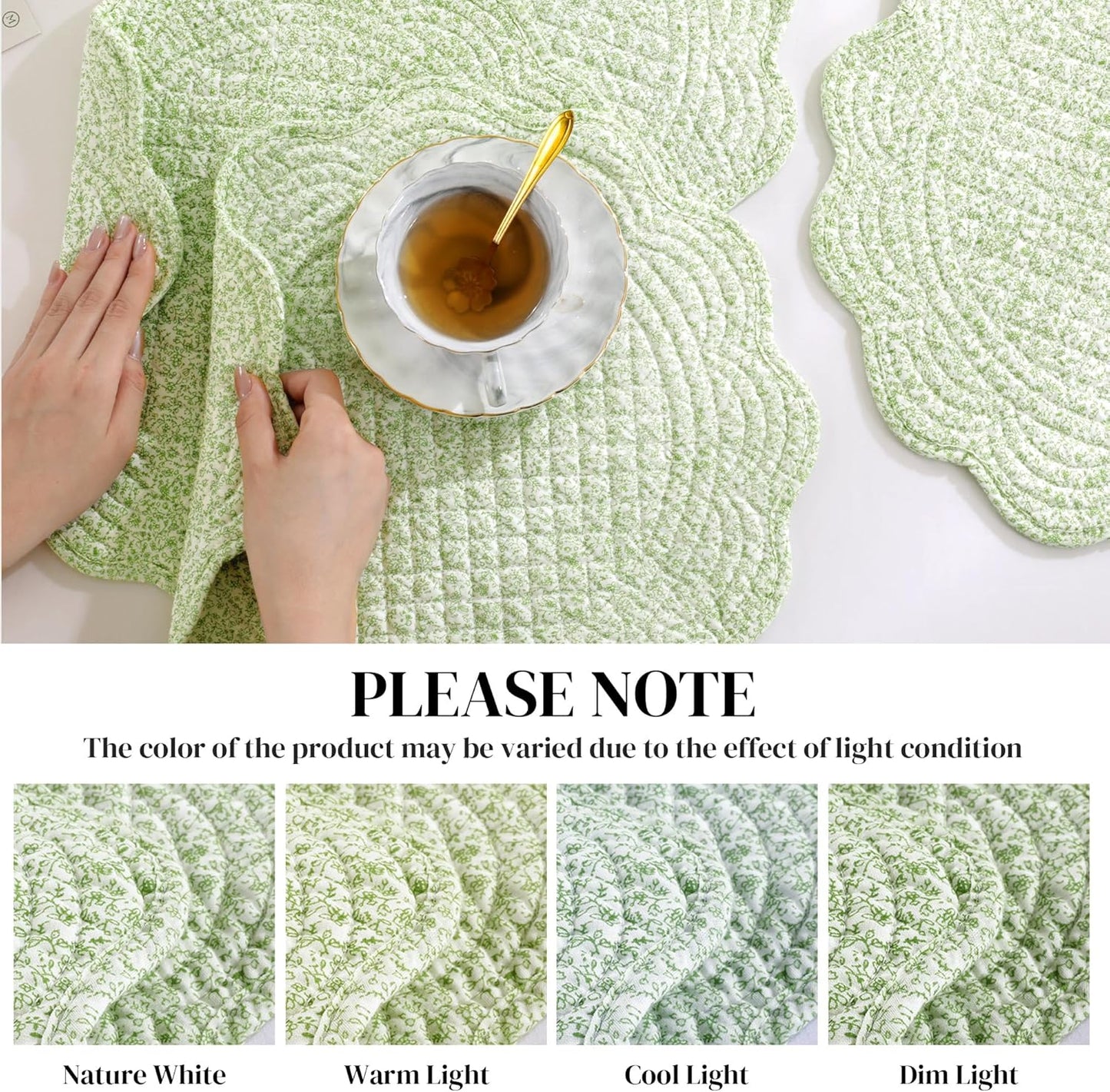 HOMBYS Quilted Placemats Set of 6 Washable Round Placemats for Kitchen Table-100% Cotton Fabric 14 Inch Round Table
