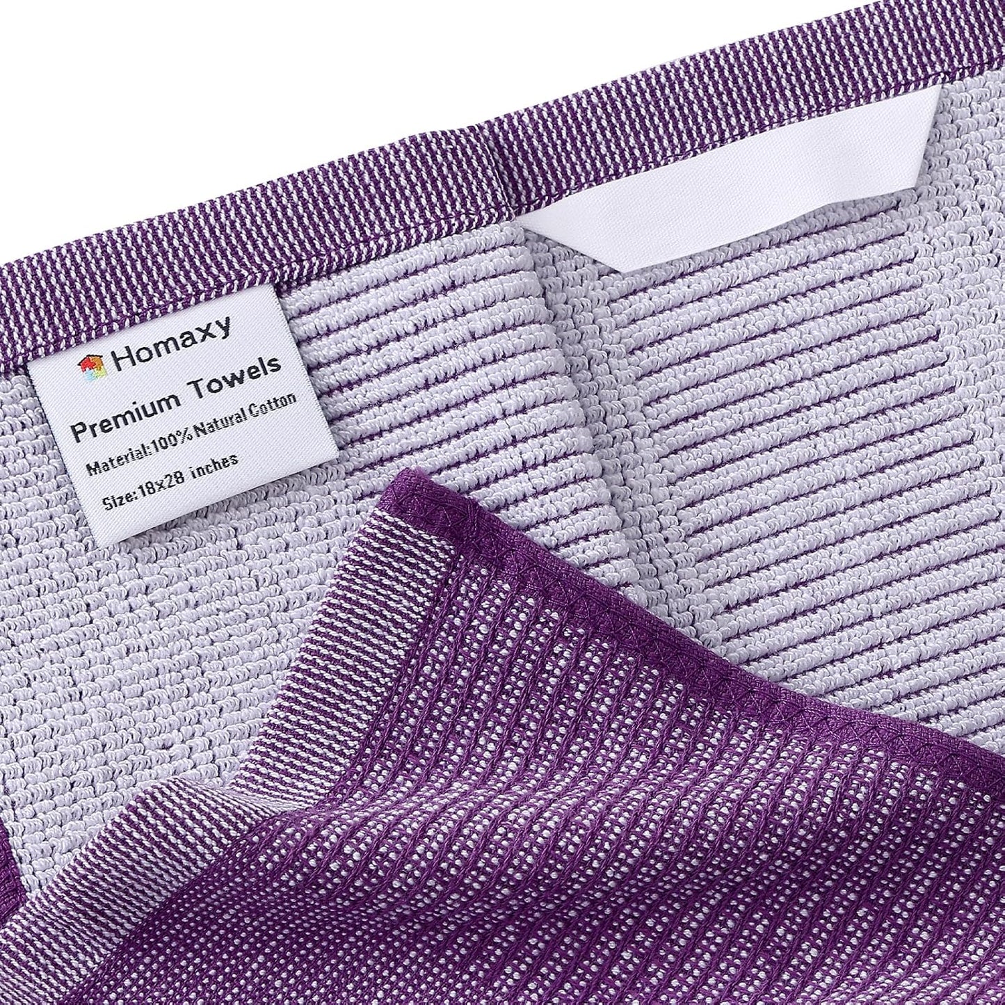 Homaxy 380 GSM Cotton Premium Kitchen Towels 6 Pack, 18"x 28", Purple | Flat and Terry Dish Towels, Highly Absorbent