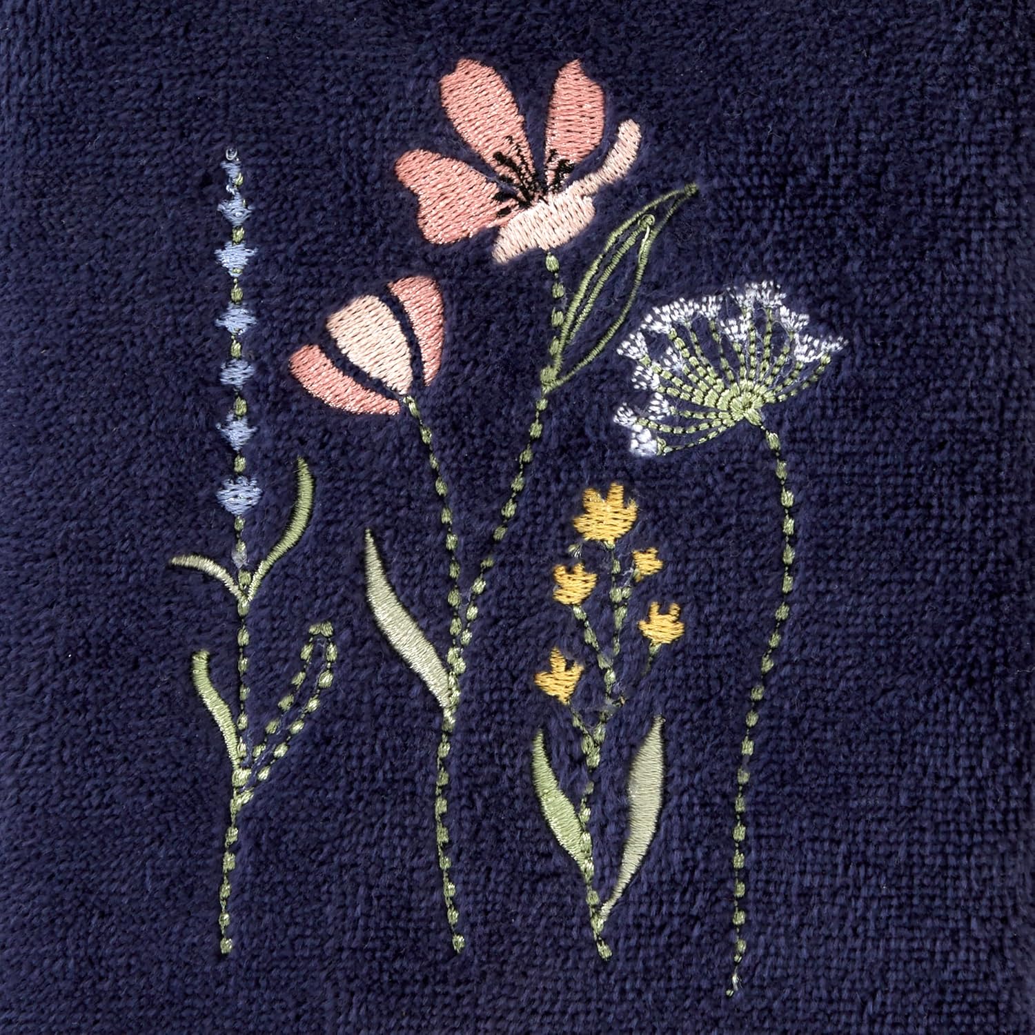 SKL Home Wildflower Field Hand Towel Set-2pc, Embroidered, Navy | 100% Cotton. Soft, decorative velour. For use in the