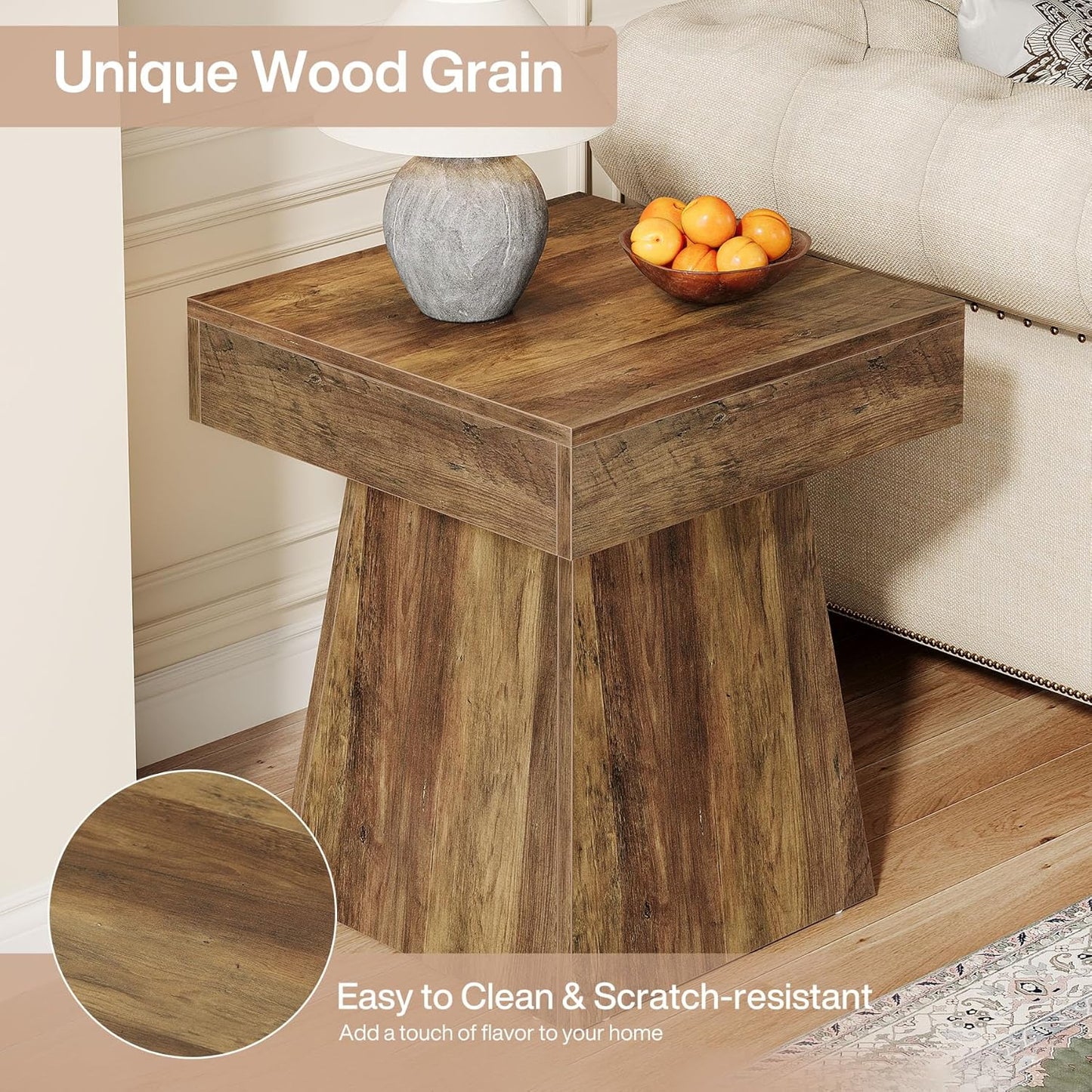 Rustic Square Side Table / Brown