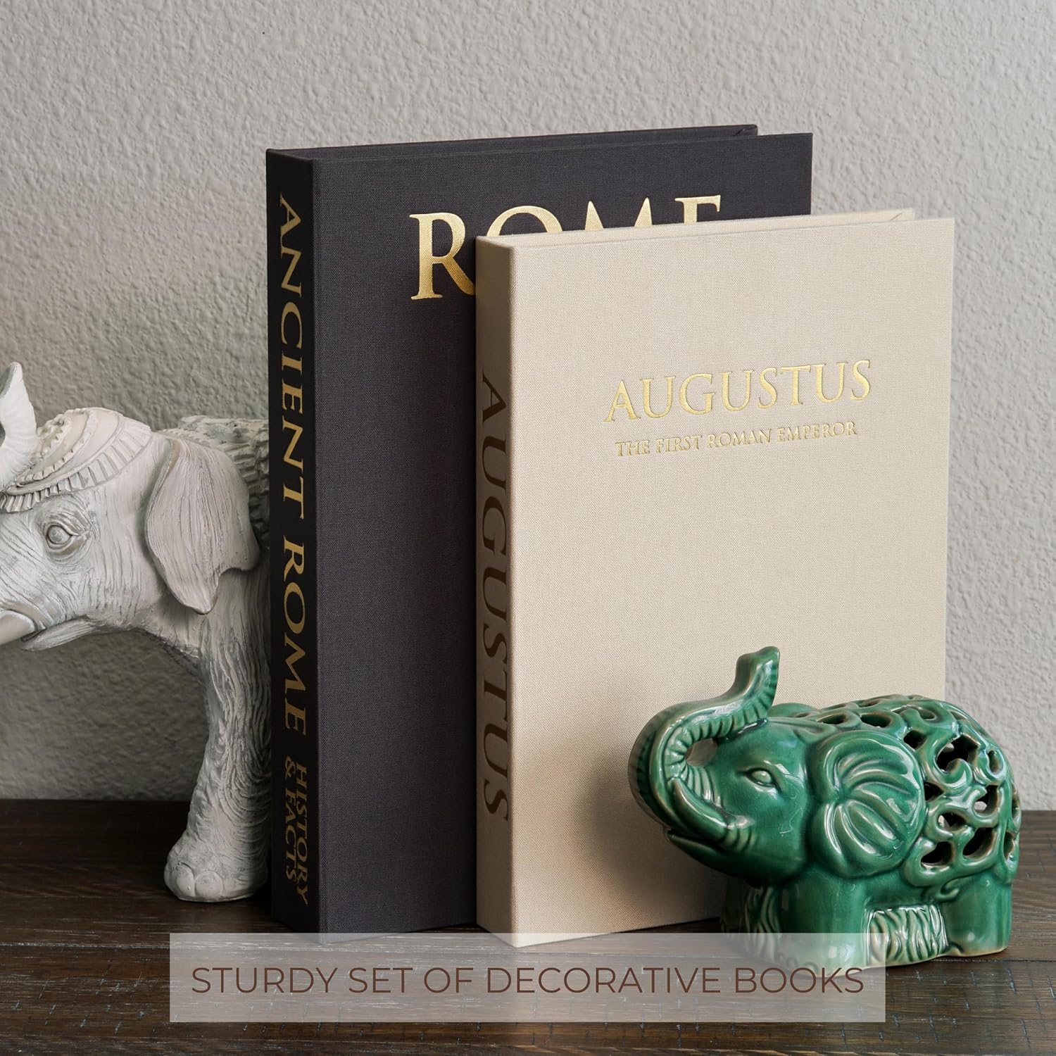 Faux Books for Decoration / Beige and Graphite / Set of 2