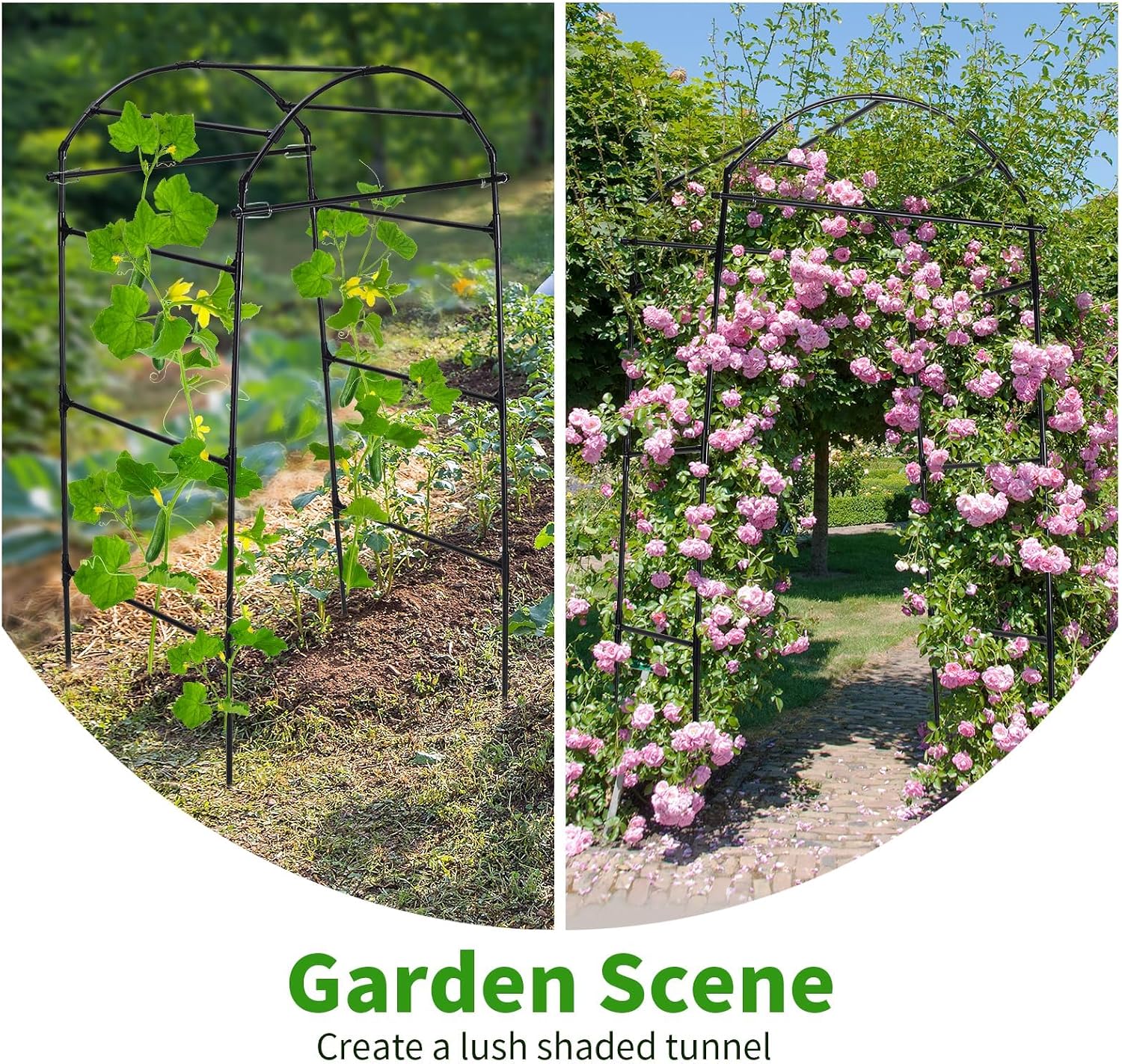 FOLLOOK 6.7FT Garden Arch Trellis for Climbing Plants Outdoor, Black | Metal Cucumber Trellis for Raised Beds with