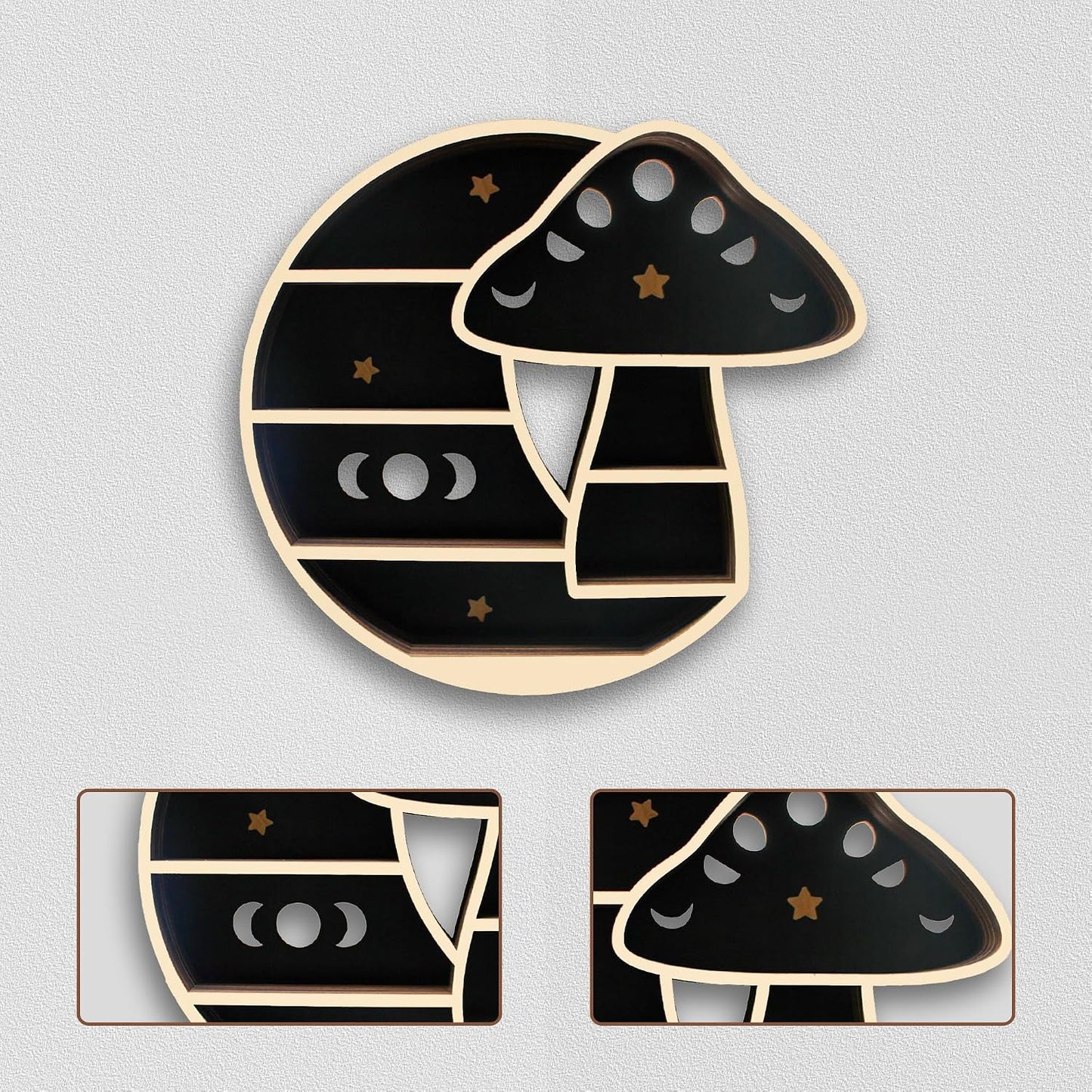 Wooden Mushroom Floating Shelves / Mushroom & Moon