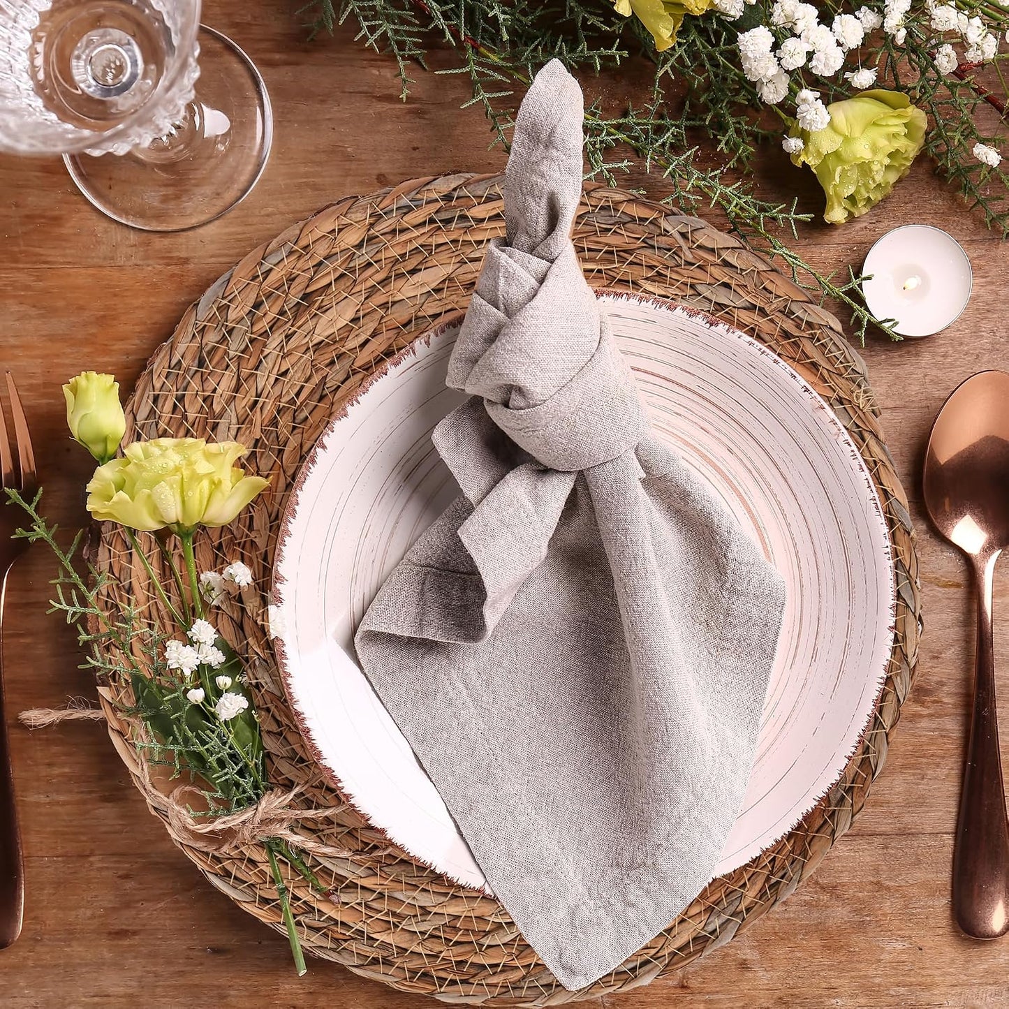 Defined Deco Woven Placemats Set of 10,12" Round Rattan Placemats,Natural Hand-Woven Water Hyacinth Placemats,Farmhouse