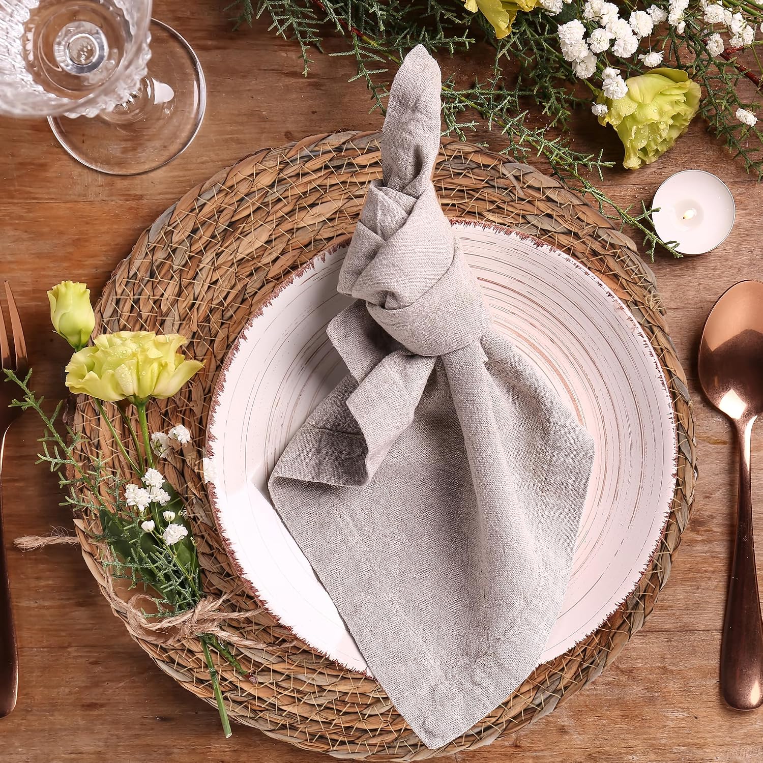 Defined Deco Woven Placemats Set of 10,12" Round Rattan Placemats,Natural Hand-Woven Water Hyacinth Placemats,Farmhouse