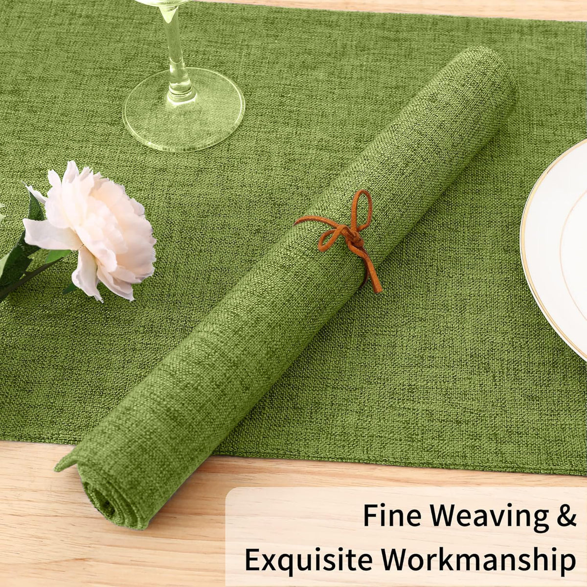 Homaxy Cloths Placemats for Dining Table Set of 6, 13" x 19", Grass Green | Heat Resistant, Washable, Cotton Linen