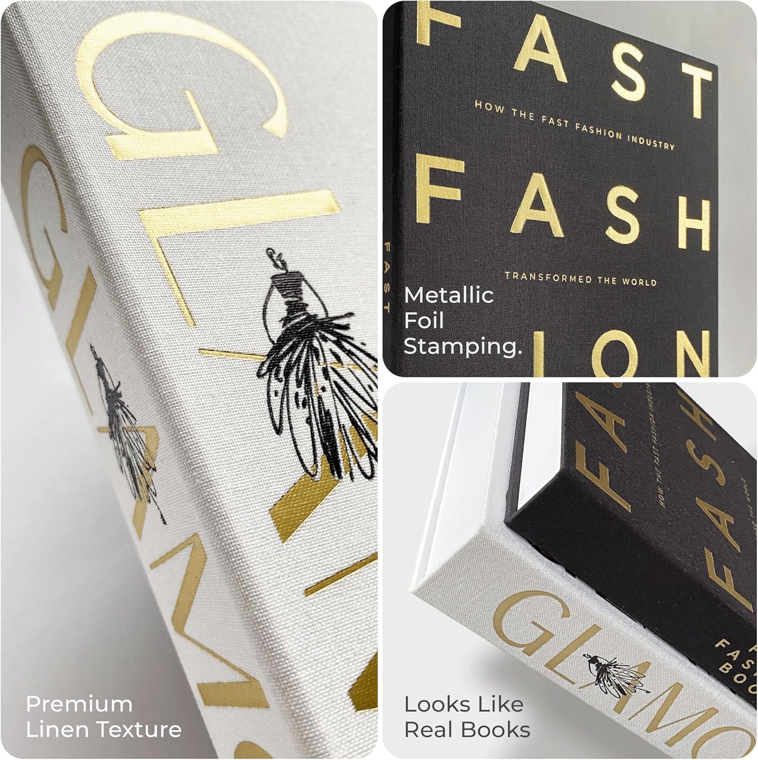 & Ivory Linen Faux Books for Decoration / Glamour + Fast Fashion / Black
