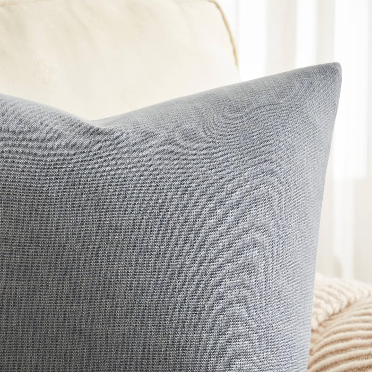 Rustic Cotton Linen Throw Pillow Covers / Blue Ashes / 18 x 18 / Set of 2