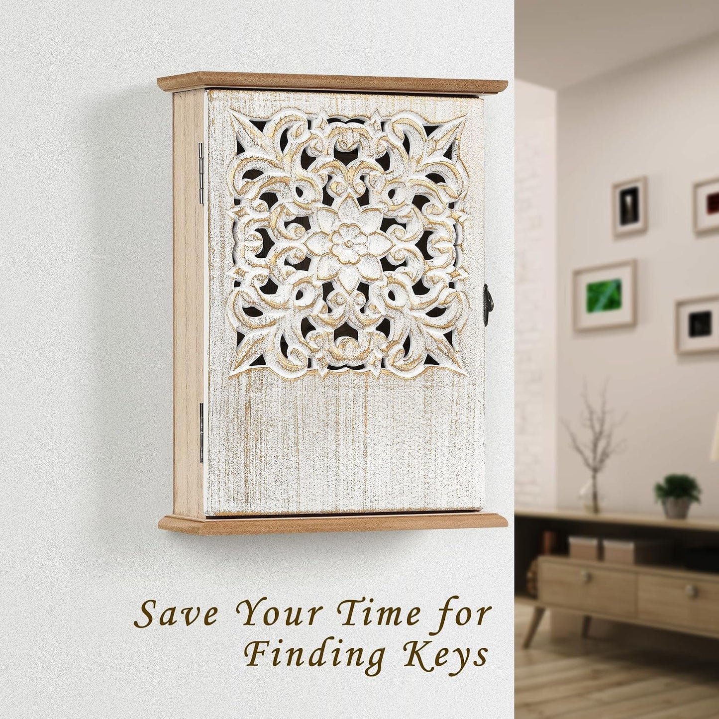 Wooden Key Hooks Wall Mounted Key Hangers Rustic Key Rack / Retro Gold