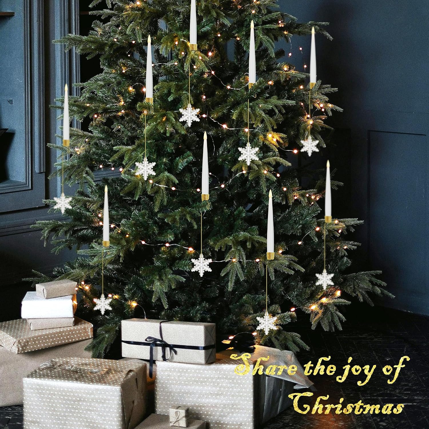 JOIONE Christmas Tree Candles, 12 Pack Snowflake Tree Hanging Decor | Battery Operated, Remote Control, Snowflake