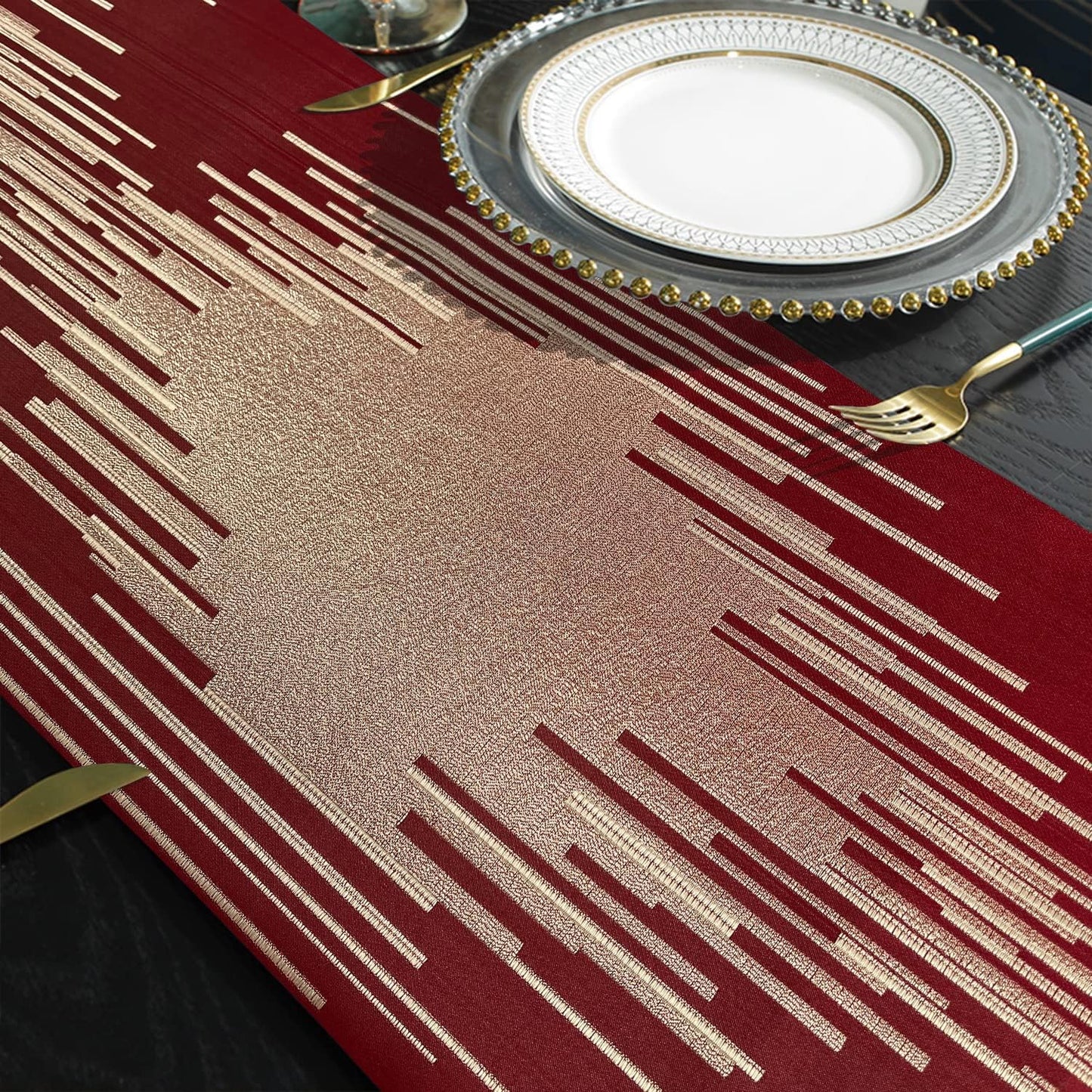 Elegant Modern Red Table Runner,13"x98", Luxury Contemporary Geometric | Table Runners 98 Inches Long, Thick Double