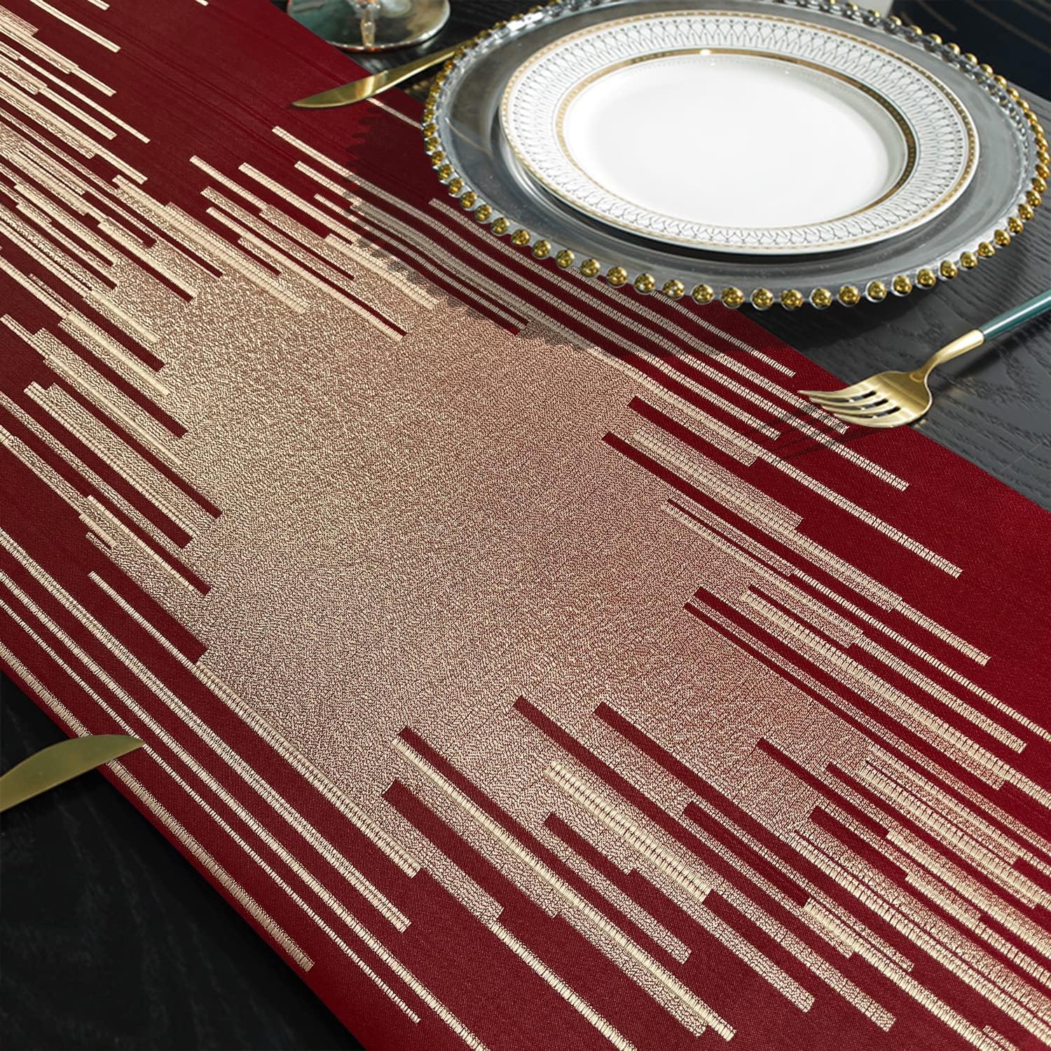 Elegant Modern Red Table Runner,13"x98", Luxury Contemporary Geometric | Table Runners 98 Inches Long, Thick Double