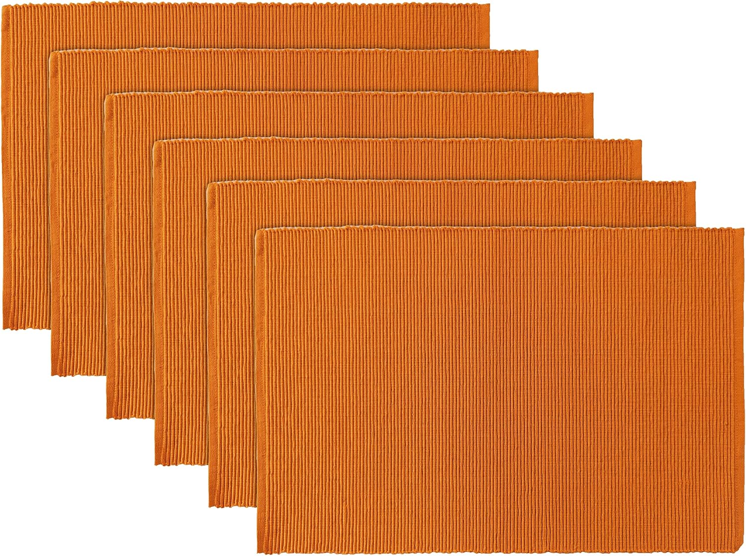 100% Cotton Ribbed Placemats - Set of 6-13 x 19 Inches - Orange - Everyday/Fall/Thanksgiving/Halloween Cloth Table Mats