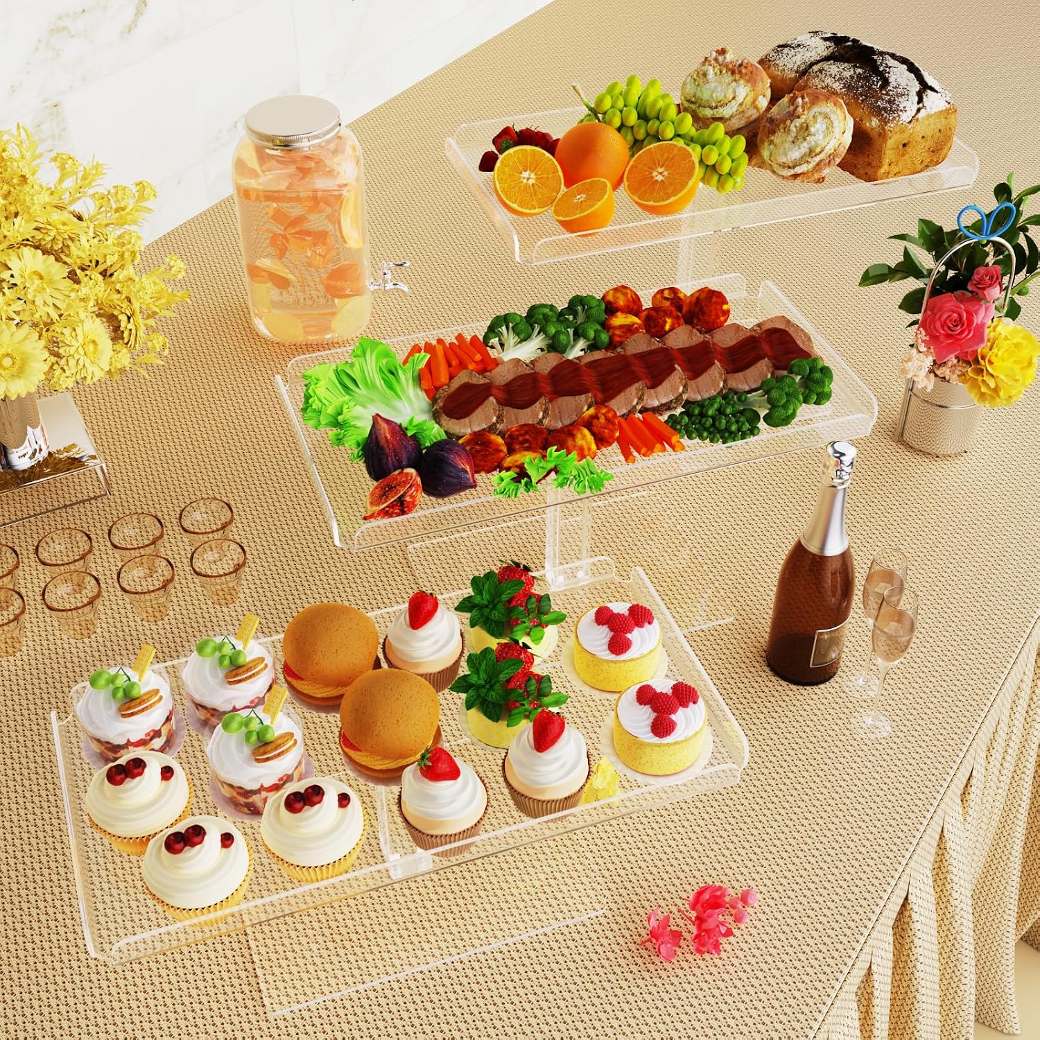 Bakzon Dessert Cupcake Stand, 3 Set Acrylic Tiered Serving Tray for Dessert Table Display, Cup Cake Holder for Tea