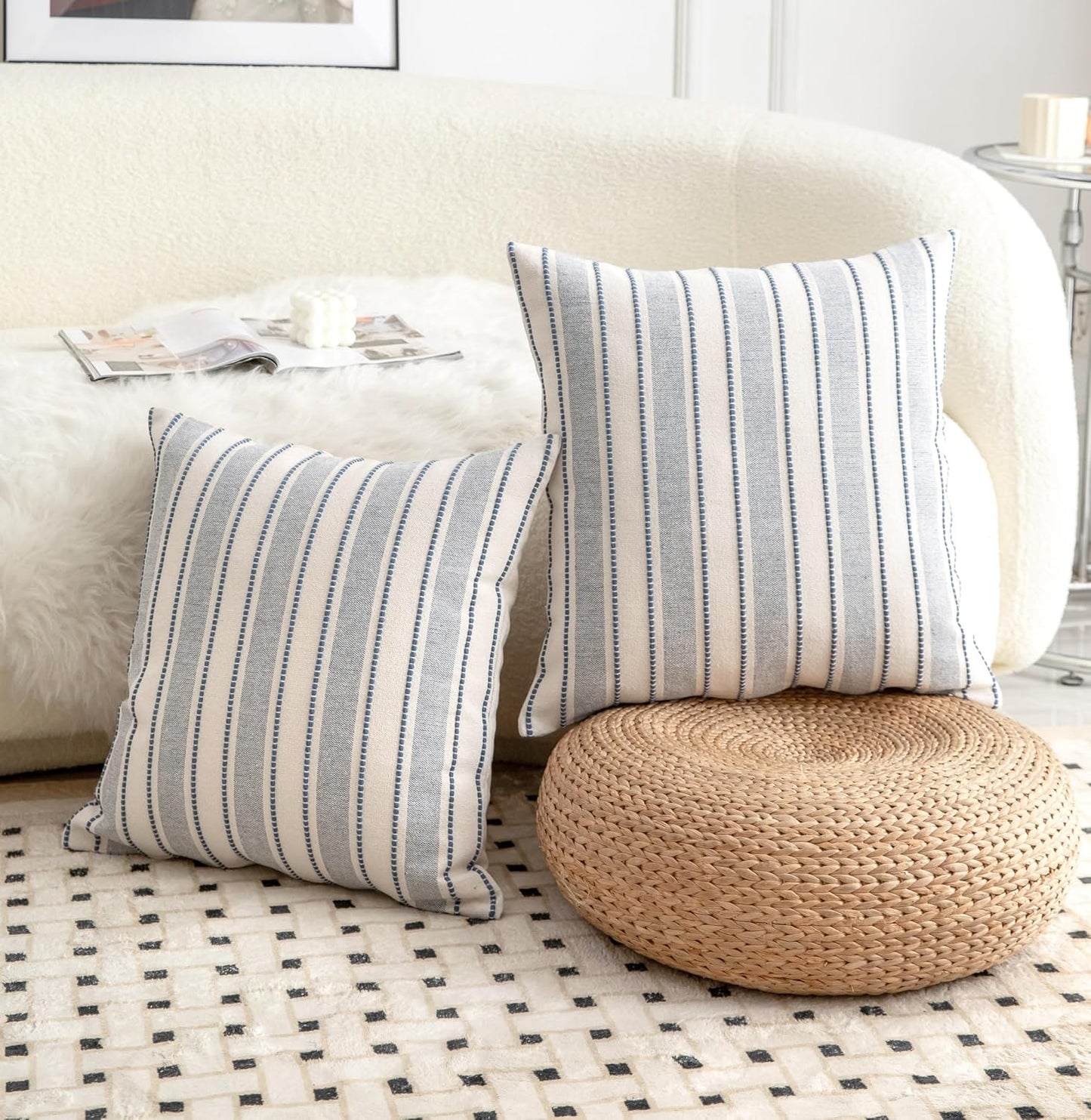 Farmhouse Textured Pillow Case / Classic Blue / 18 x 18 / Set of 2