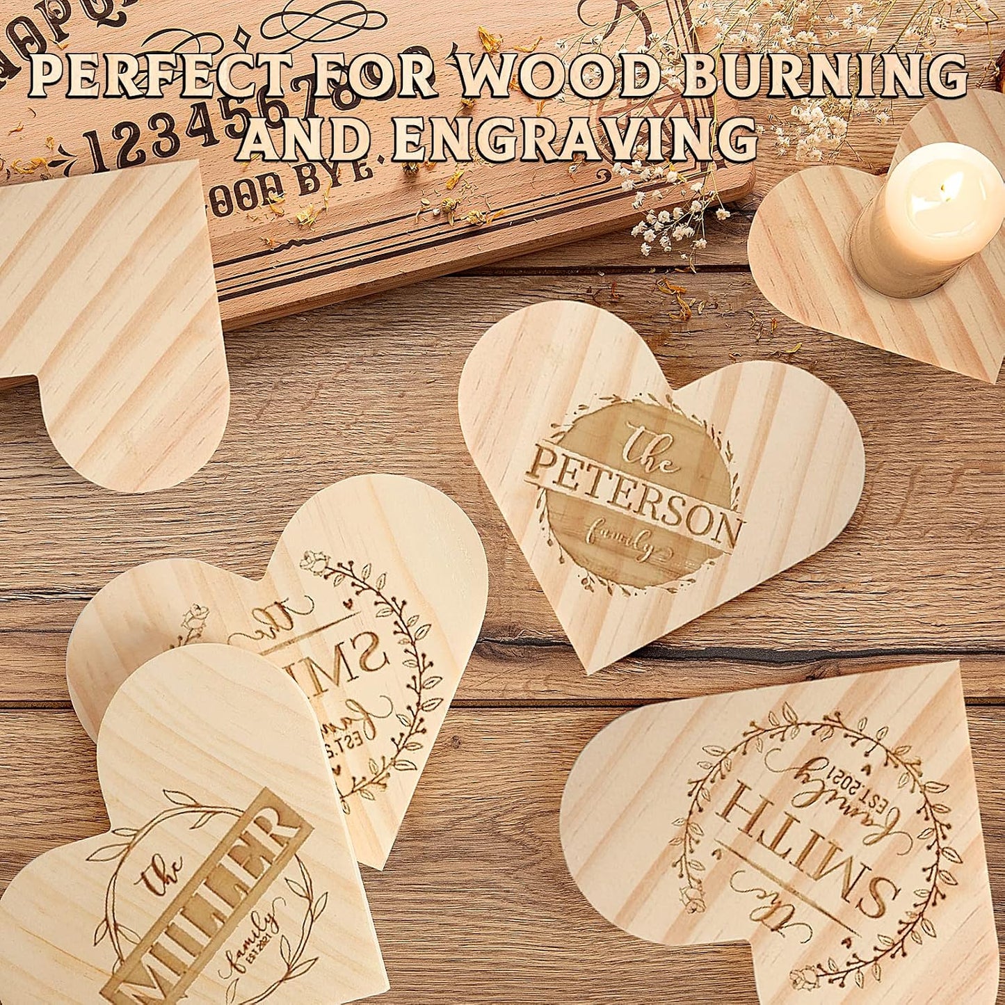 Wooden Slices Blanks Bulk Set / Heart / 4.5 Inch / Set of 12